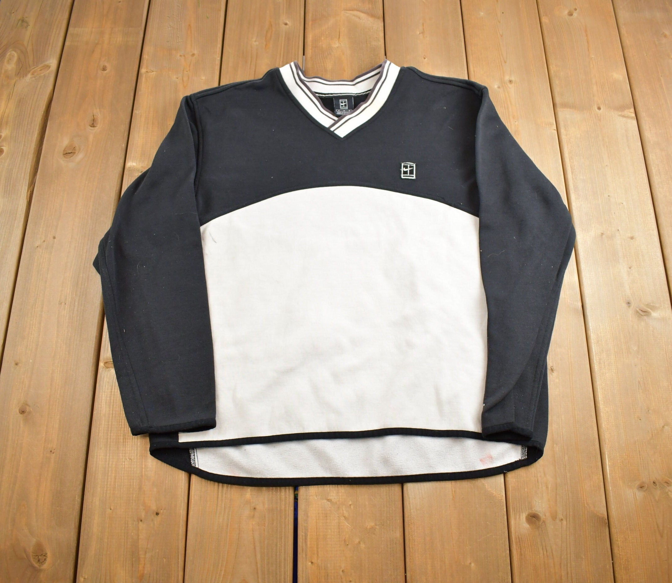 Vintage 1990s Nike Embroidered Mini Swoosh V-Neck Sweatshirt