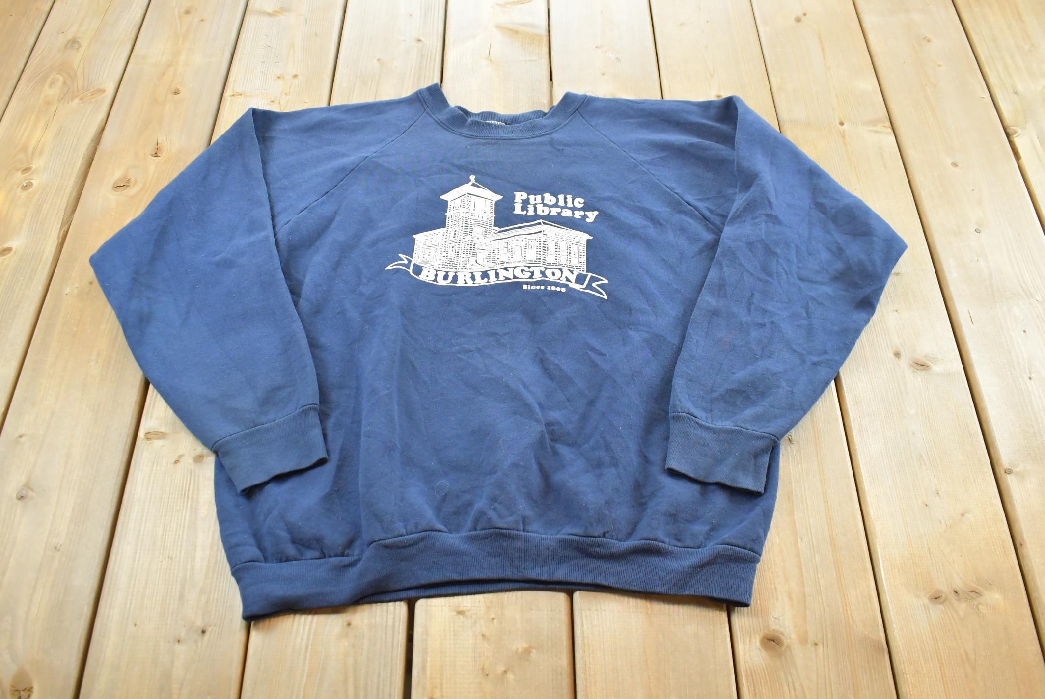 Vintage 1990 Burlington Public Library Souvenir Raglan Sweatshirt Mens L