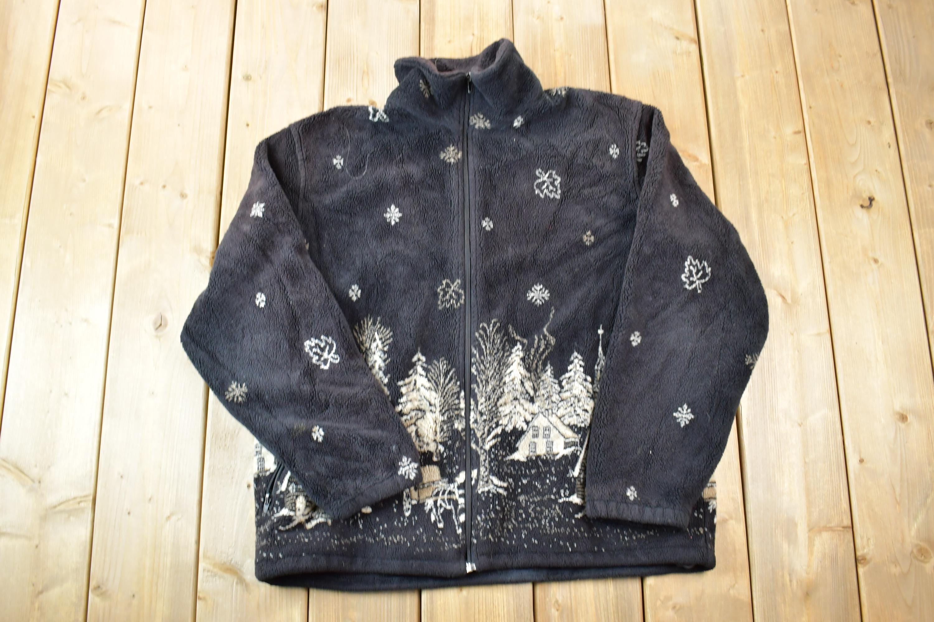 Vintage 1990s Nanuk Snowy Village Carriage Fleece Sweater
