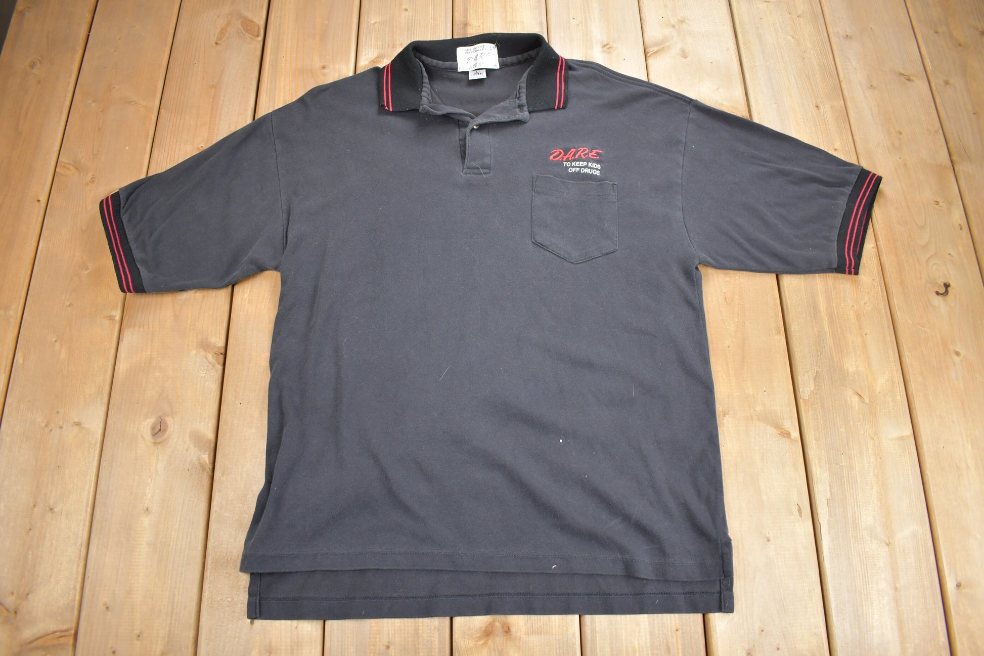 Vintage 1990s D.A.R.E. To Resist Drugs And Violence Polo Shirt / Embroidered / Made IN USA / No Drugs No Violence