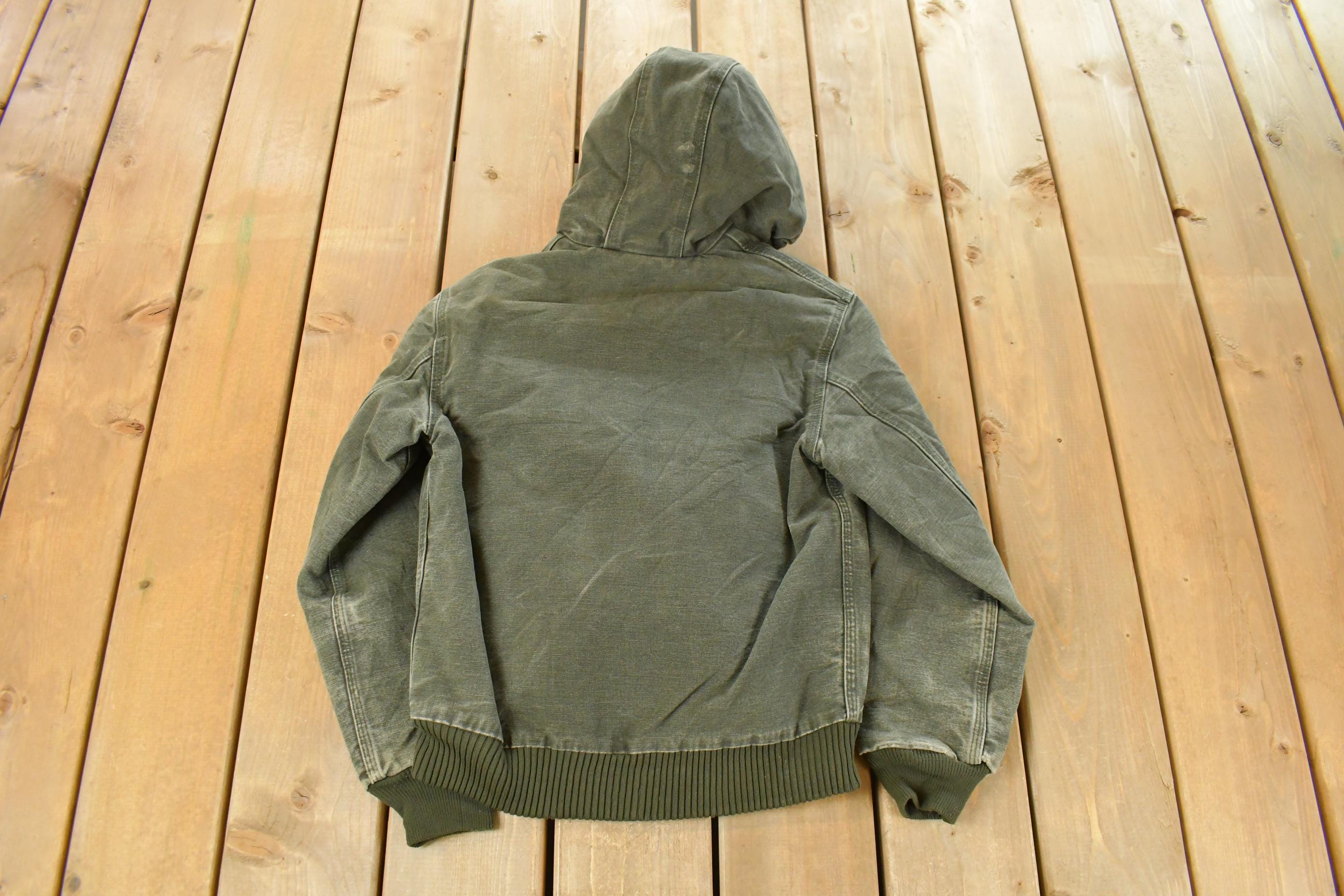 Vintage 1990s Carhartt Hooded Distressed Work Jacket Youth Large
