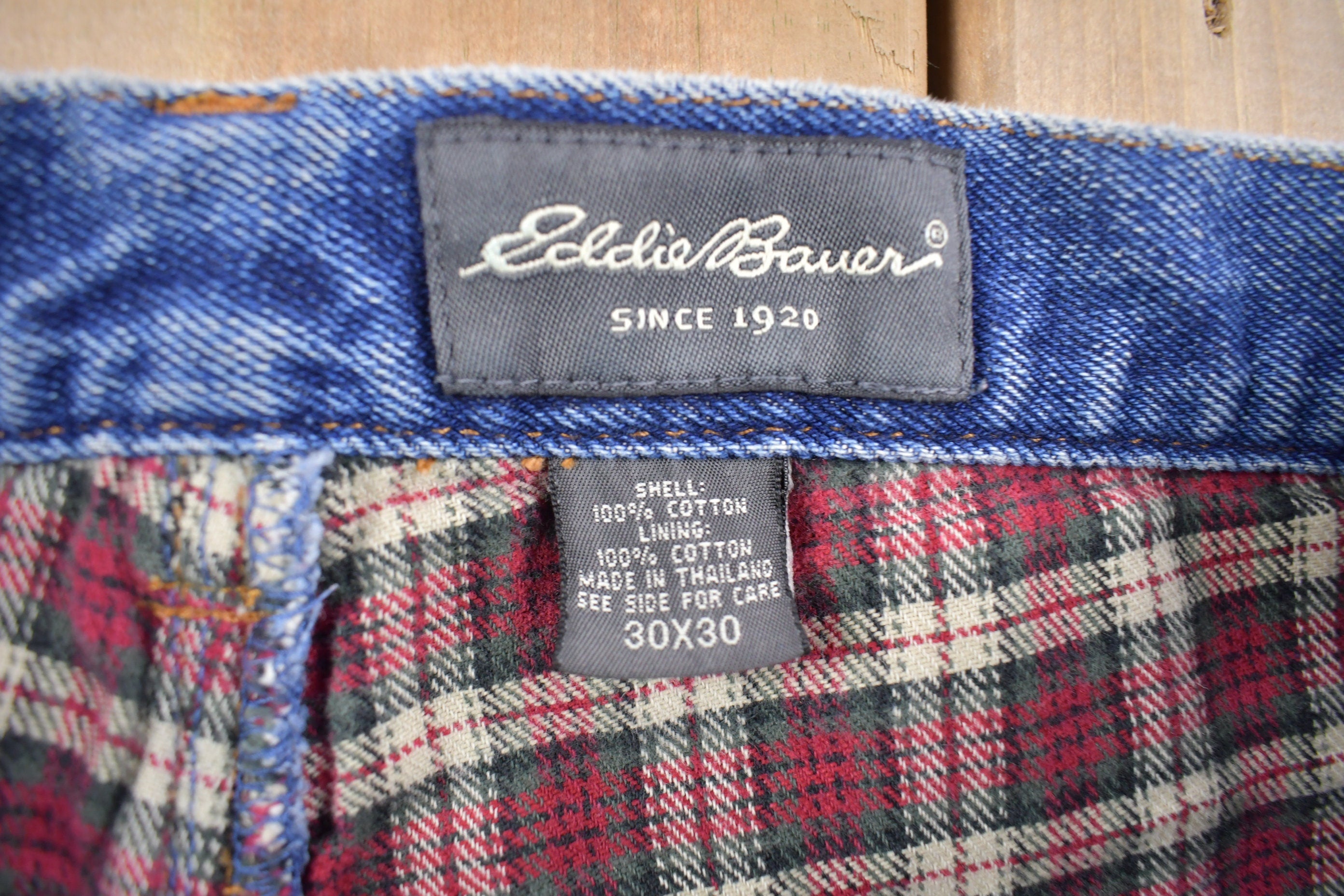 Vintage 1990s Eddie Bauer Plaid Lined Denim Jeans
