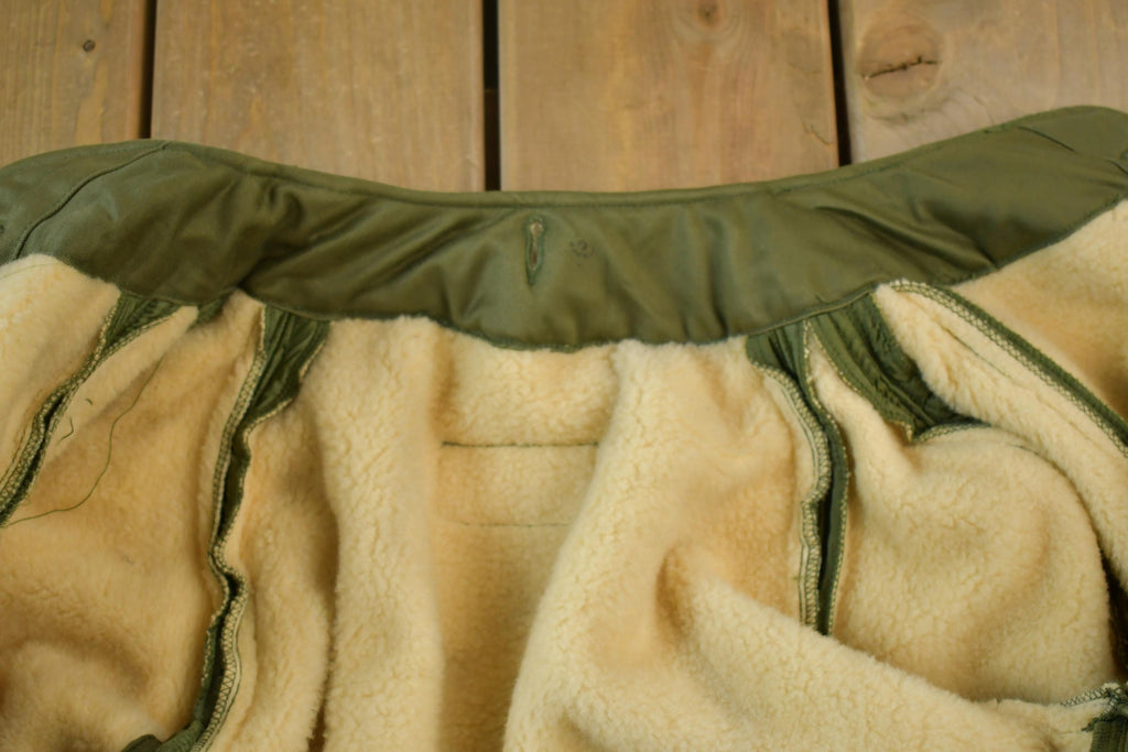 Vintage Military Hunter Green Button Up Bomber Wool Lined Army Jacket