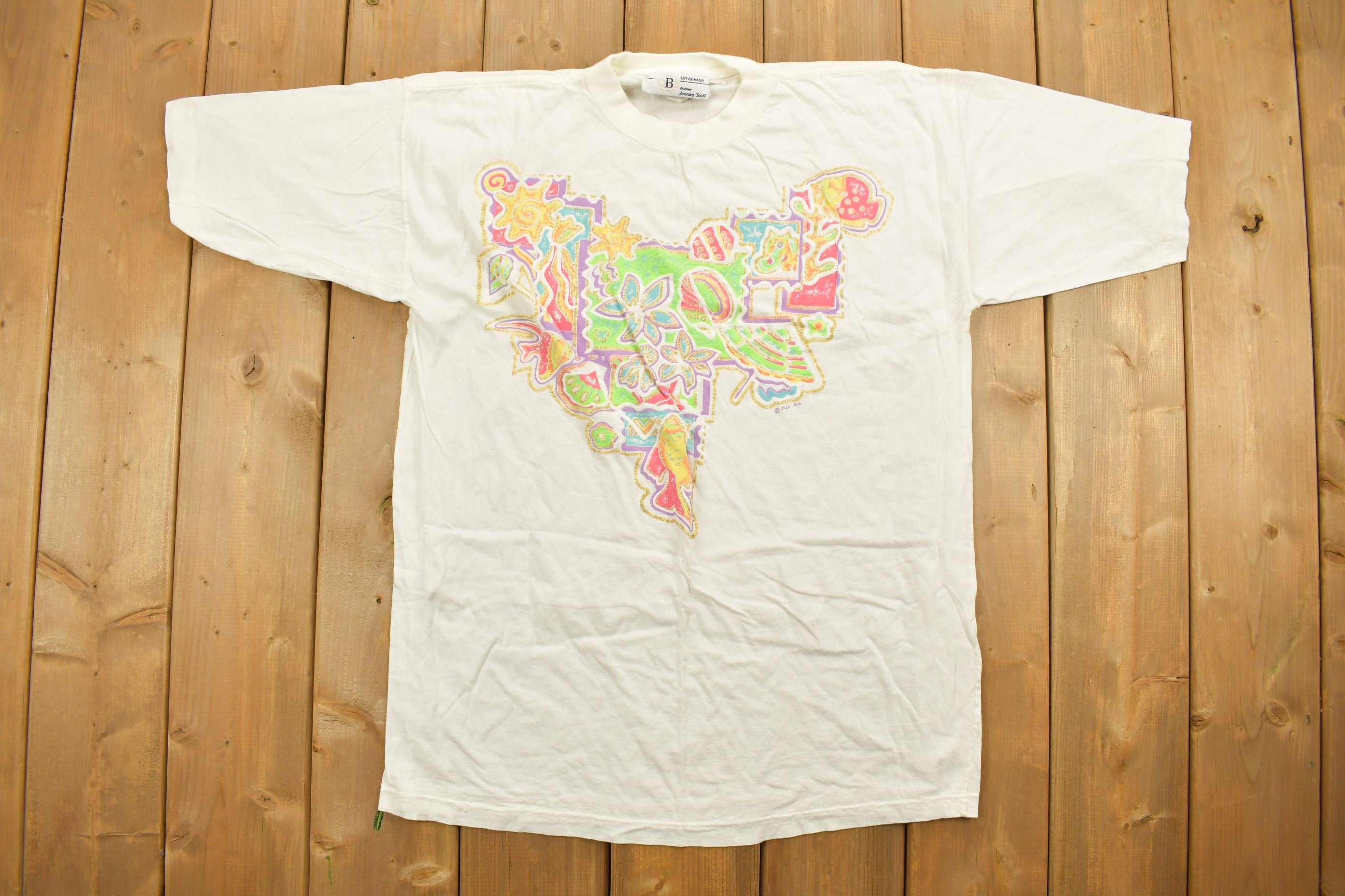 Vintage 1990s Abstract Braemar Floral Graphic T-Shirt