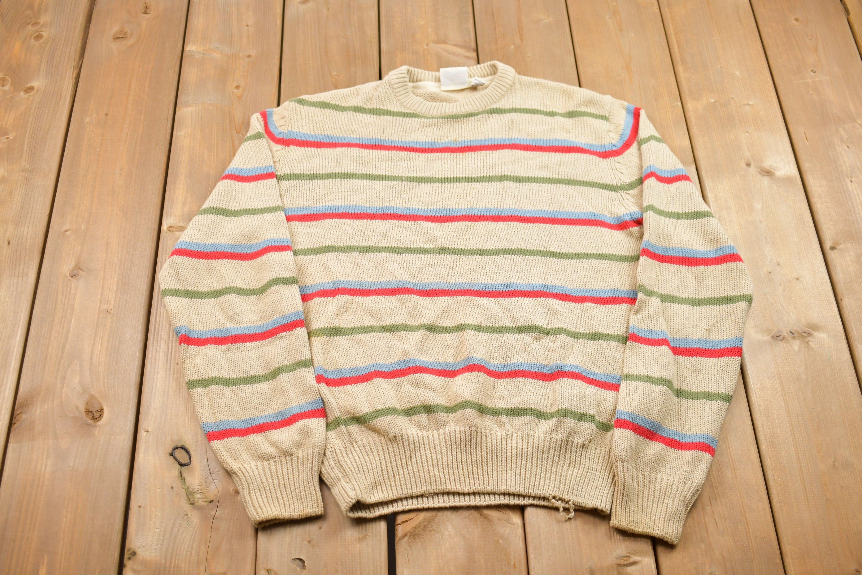 Vintage 1990s Oxford Striped Knitted Crewneck Sweater