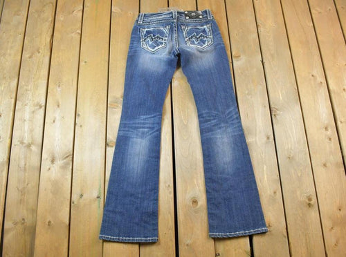 Vintage Y2K Miss Me Bedazzled Low Rise Jeans Size 26x31 / Boot Cut Jeans / Y2K Style / Embroidered Jeans / 2000s / Contrast Stitching