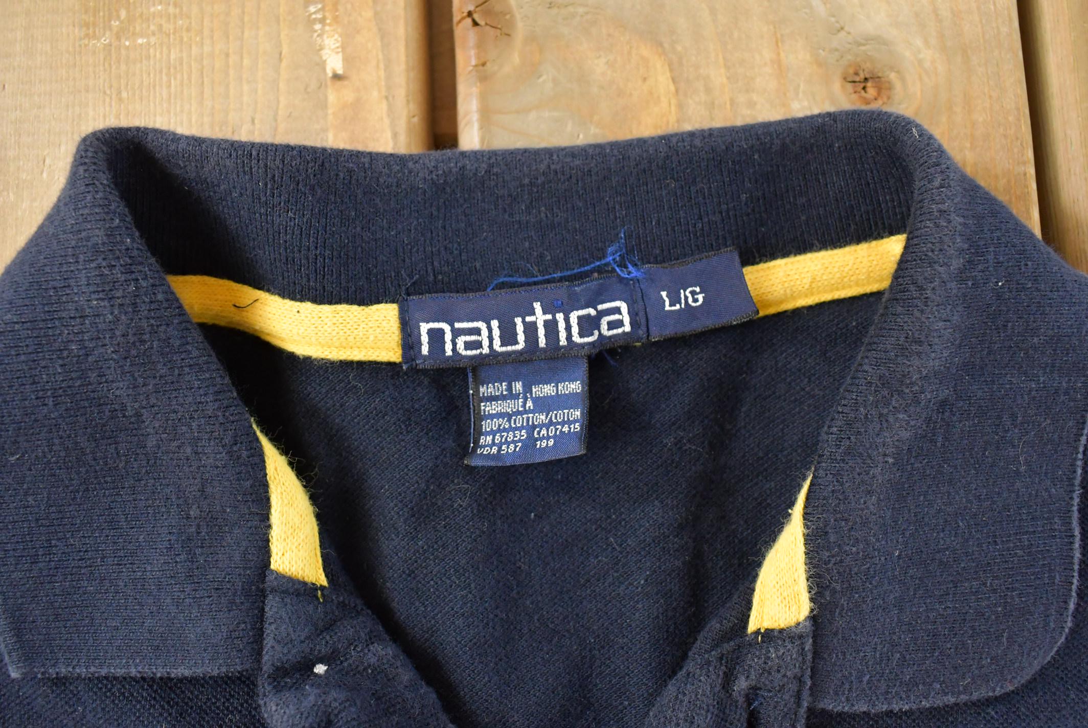 Vintage 1990s Nautica Striped Polo Shirt Men's Large / 90s Polo Shirt / Souvenir / Athleisure / Streetwear / Preppy / Nautical Sailing