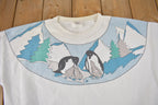 Vintage 1990s Cute Penguin Graphic Grandma Style Crewneck Sweater Made In Canada