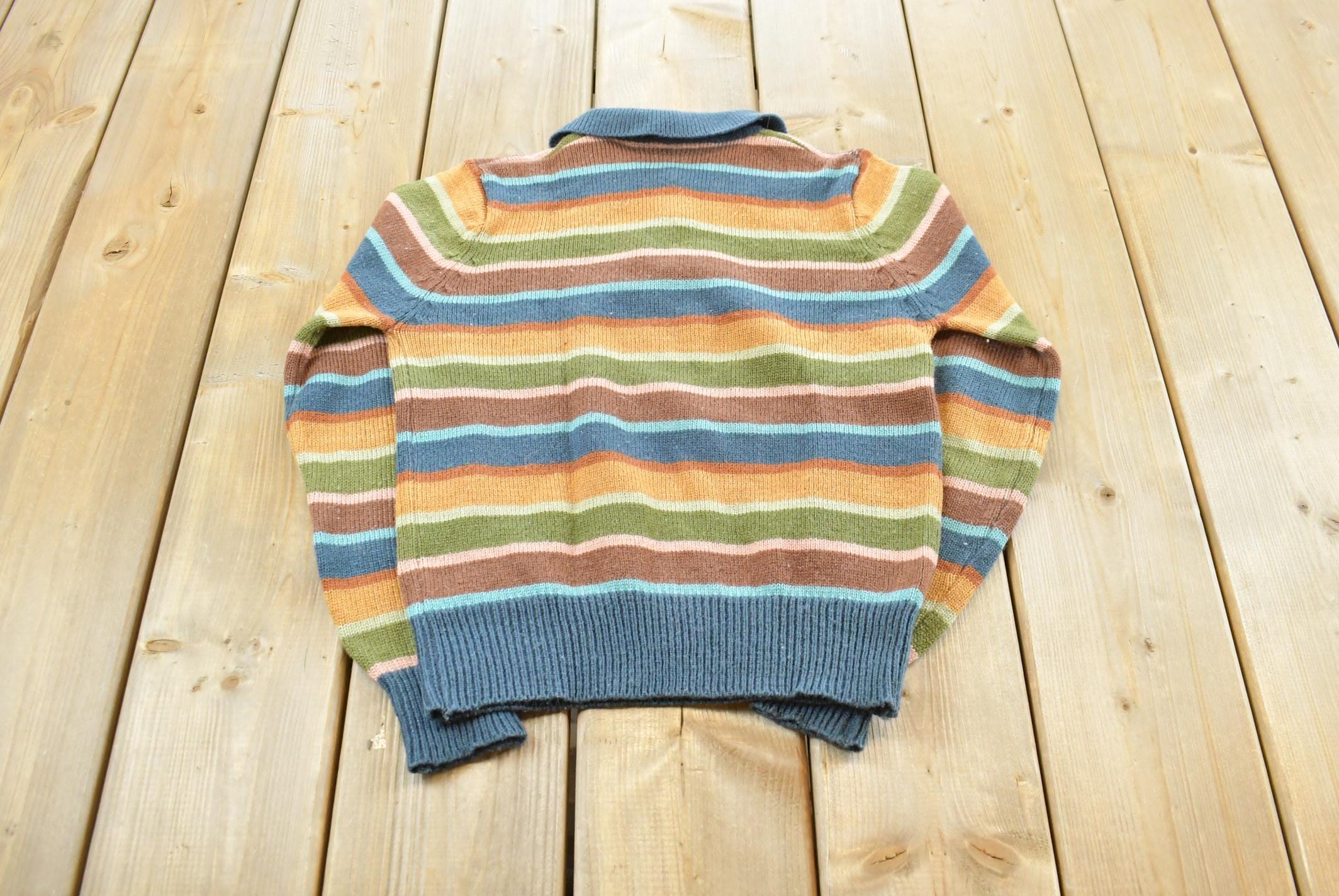 Vintage 1980s Licorice Striped Knit Quarter Button Cropped Sweater Men's XXS