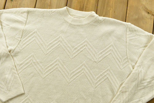 Vintage Blank Knitted Women's Sweater / Vintage 90s Crewneck / Pattern Sweater / Outdoor / Hand Knit / Pullover Sweatshirt