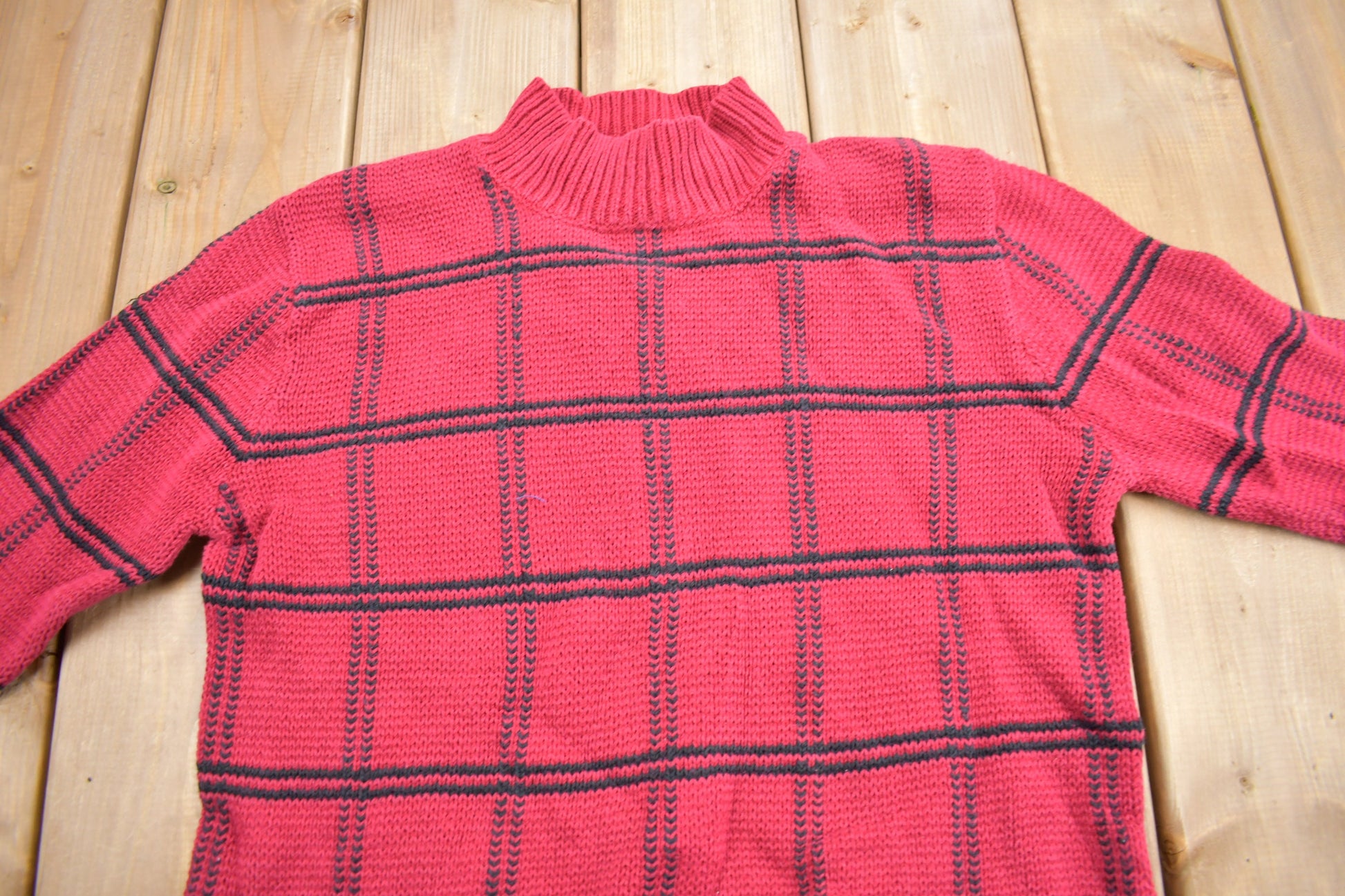 Vintage 1990s Christopher & Banks Plaid Mockneck Knit Sweater