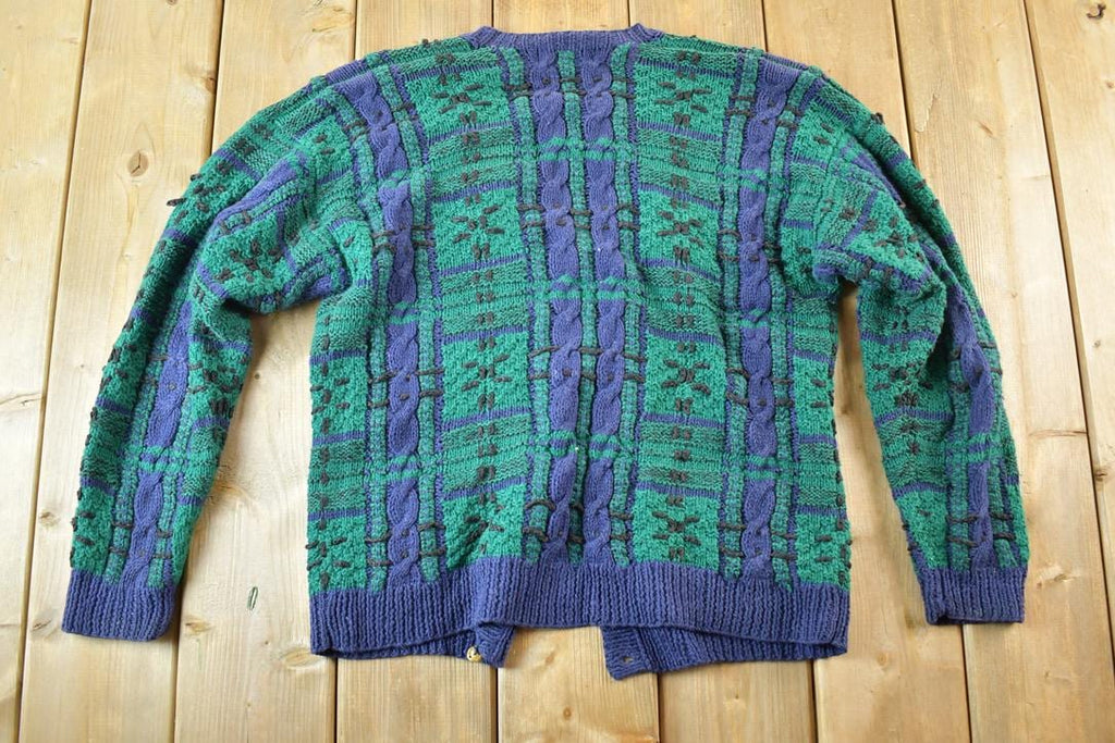 Vintage 1990s Robert Scott Knit Abstract Pattern Cardigan Sweater Mens M