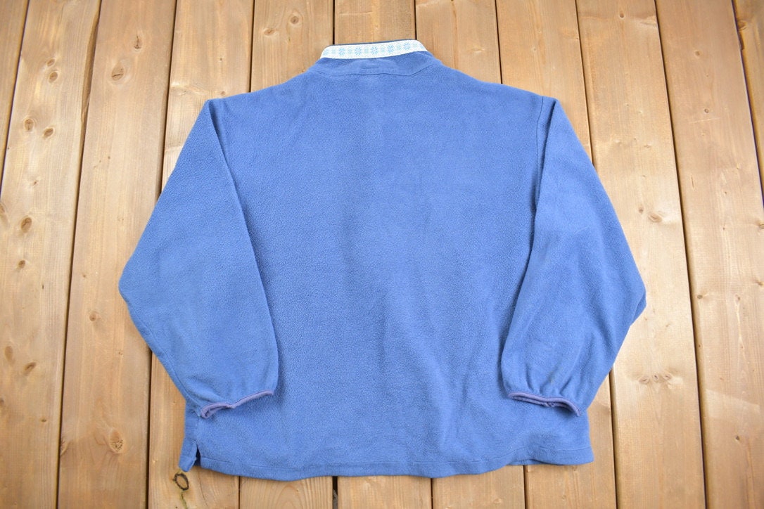 Vintage 1980s LL Bean Blue T Snap Fleece Sweater
