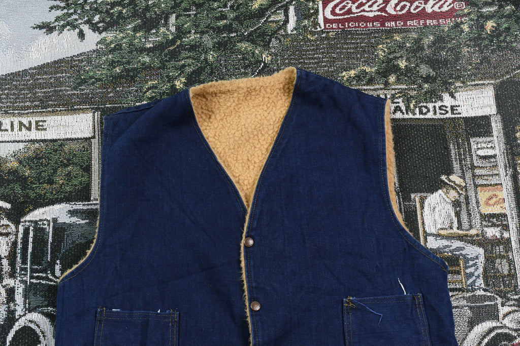 Vintage 1980s Fleece Lined Denim Button Up Vest