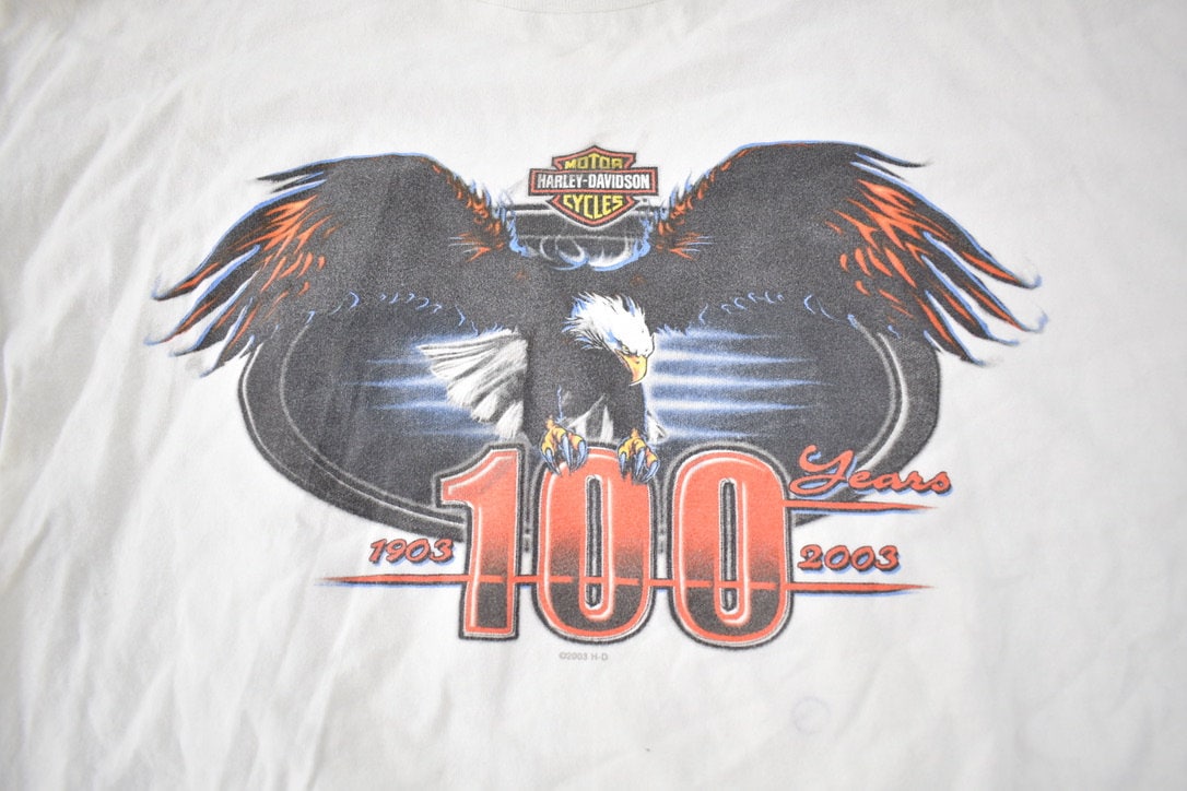 Vintage 2003 Harley Davidson Motorcycles 100 Year Anniversary Graphic T-Shirt Made In USA