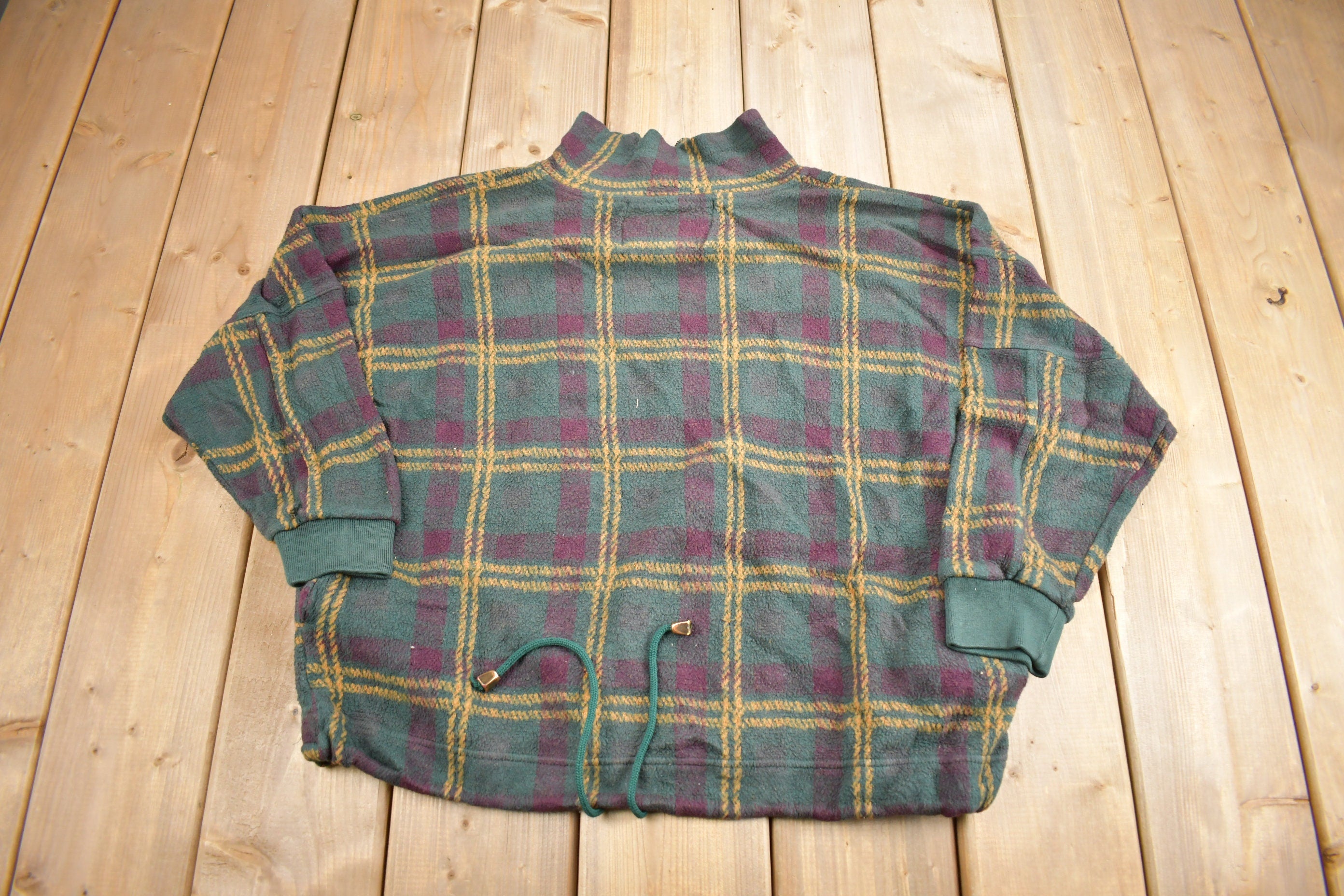 Vintage 1990s French Country Express Plaid Fleece Sweater