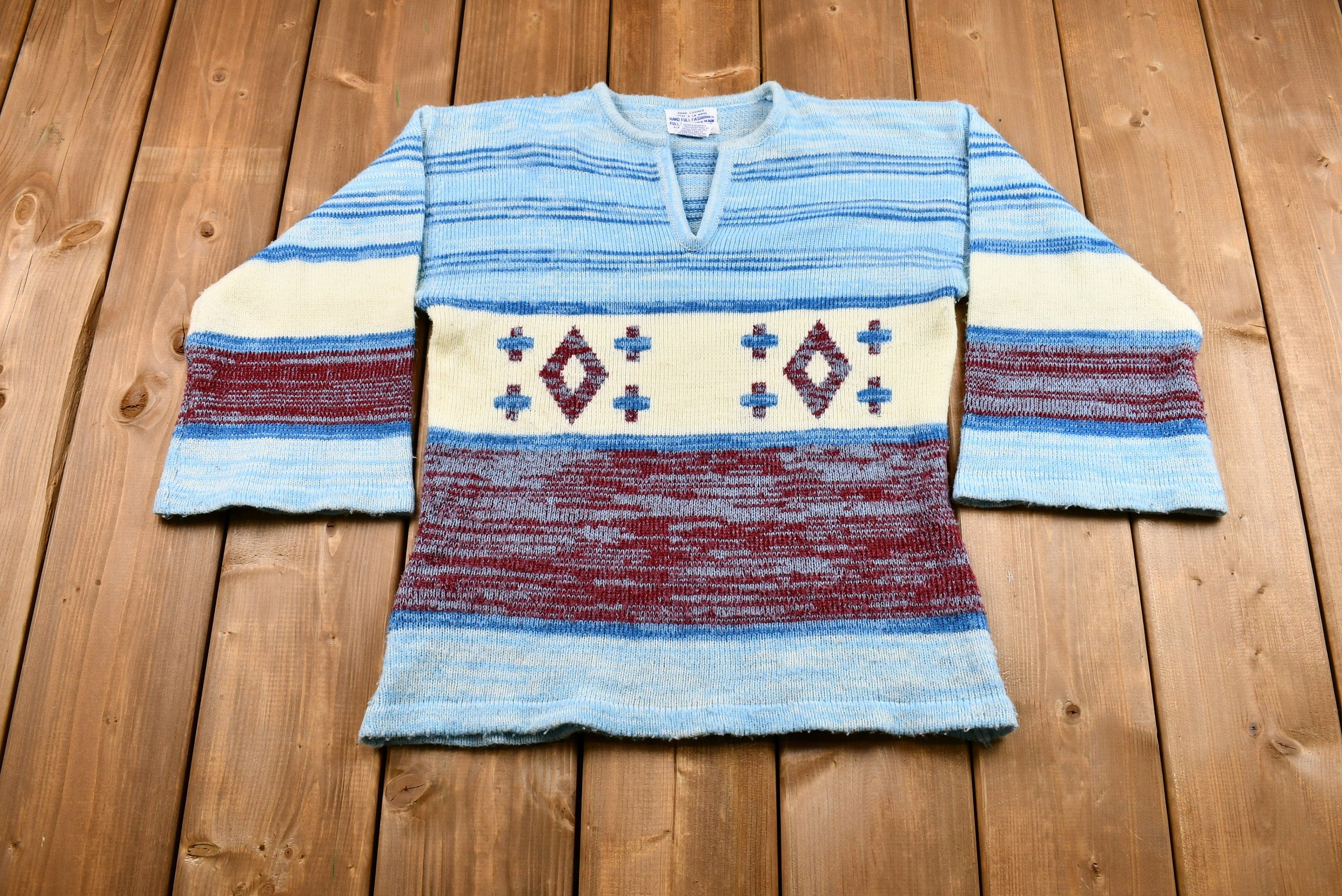 Vintage Late 1960s Hand Loomed Bell-Sleeve Knit Sweater