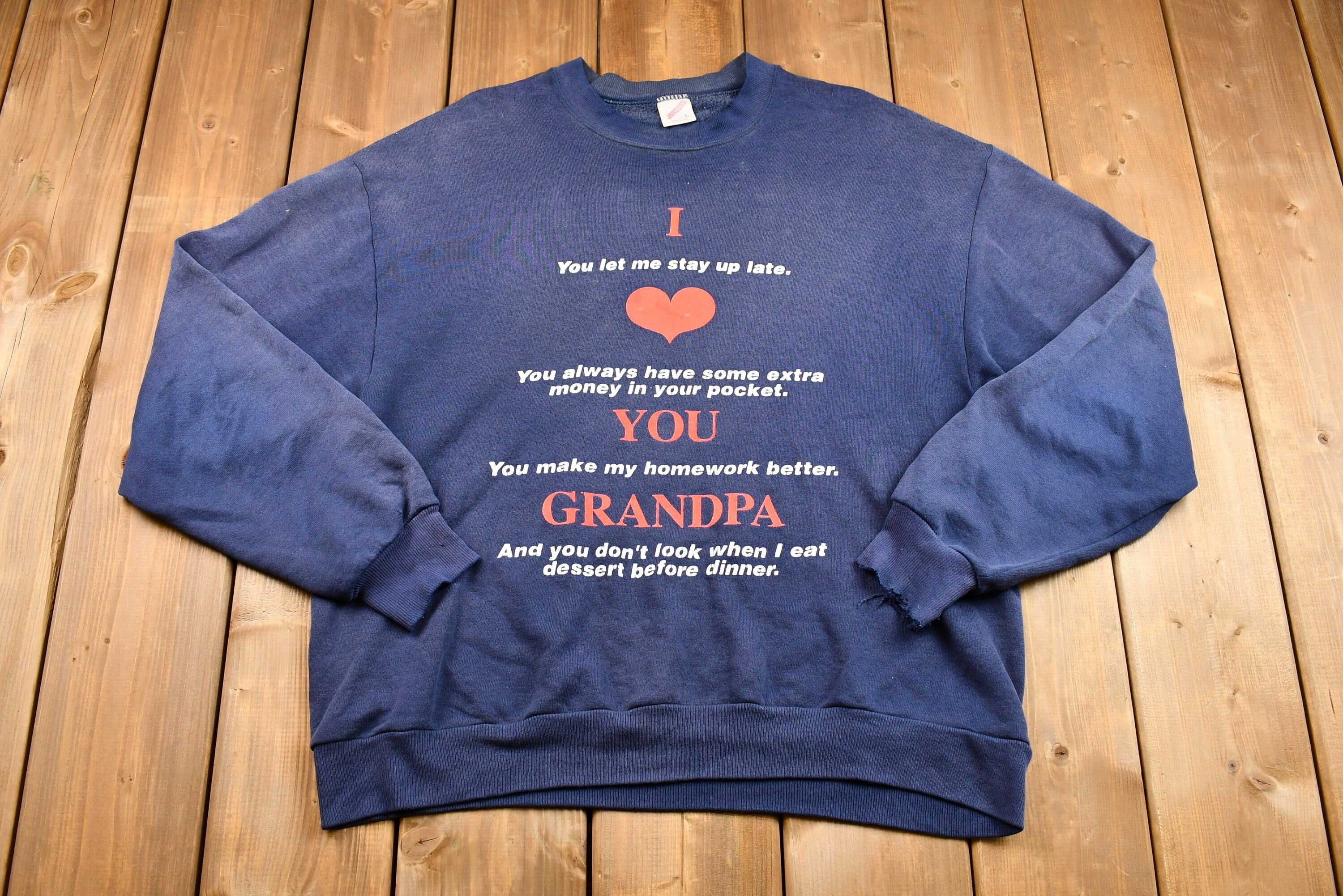 Vintage 1990s Distressed I Love You Grandpa Graphic Crewneck Sweatshirt