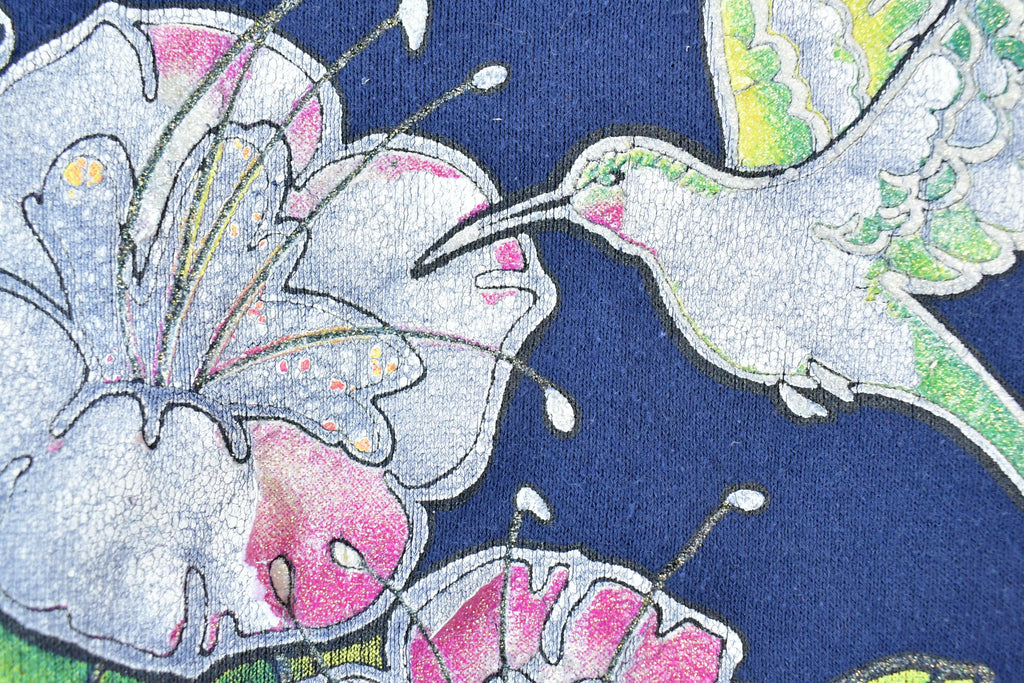 Vintage 1990s Branson Miller Hummingbird Gold Floral Design Crewneck