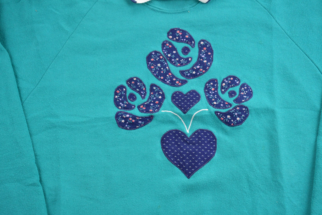 Vintage 1987 Heart Embroidered Patchwork Collared Sweatshirt