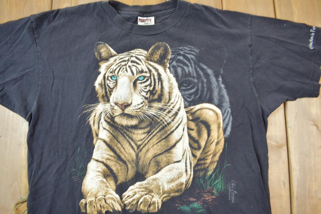 Vintage 1990s Extinction IS Forever White Tiger Graphic T-Shirt