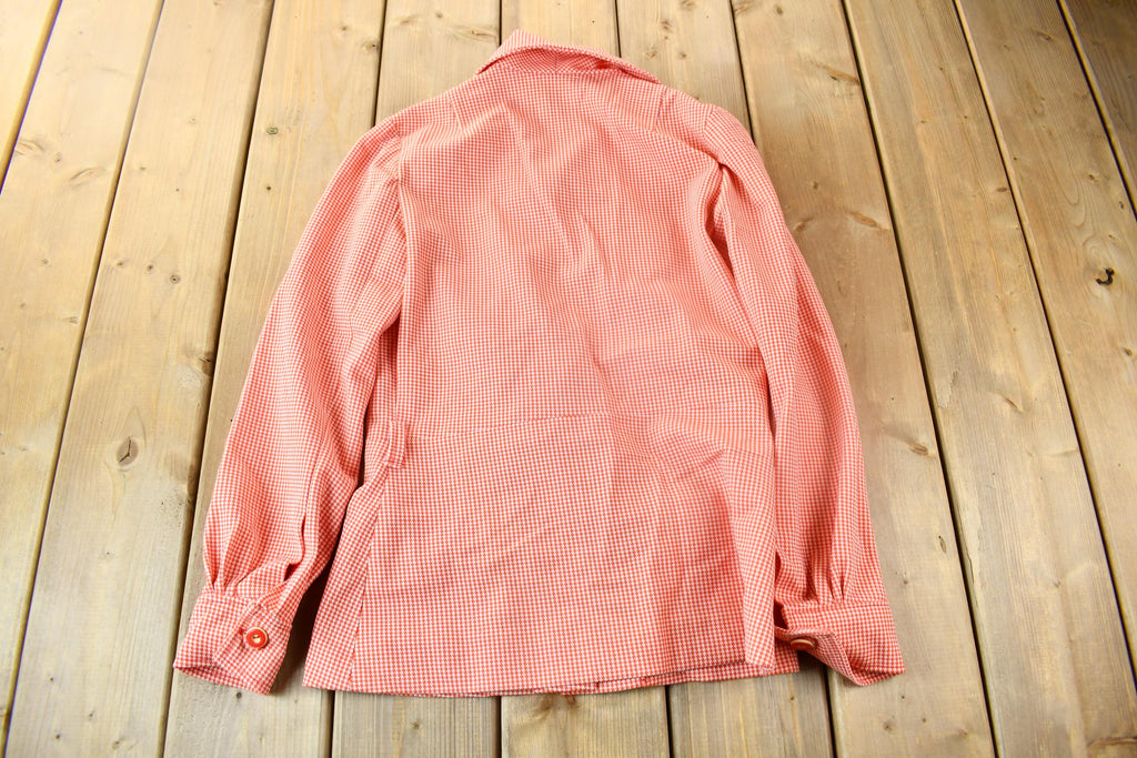 True Vintage 1950s Micro Plaid Button Up Blouse Size Womens Small