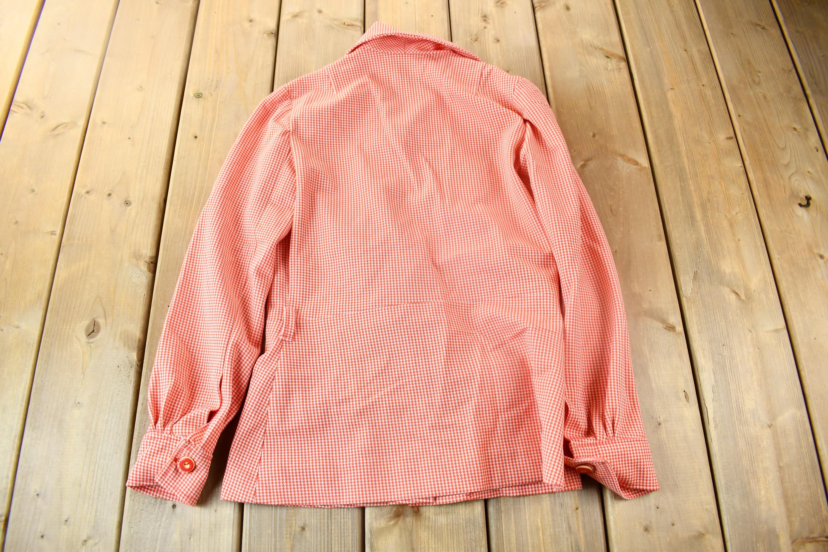 True Vintage 1950s Micro Plaid Button Up Blouse Size Womens Small