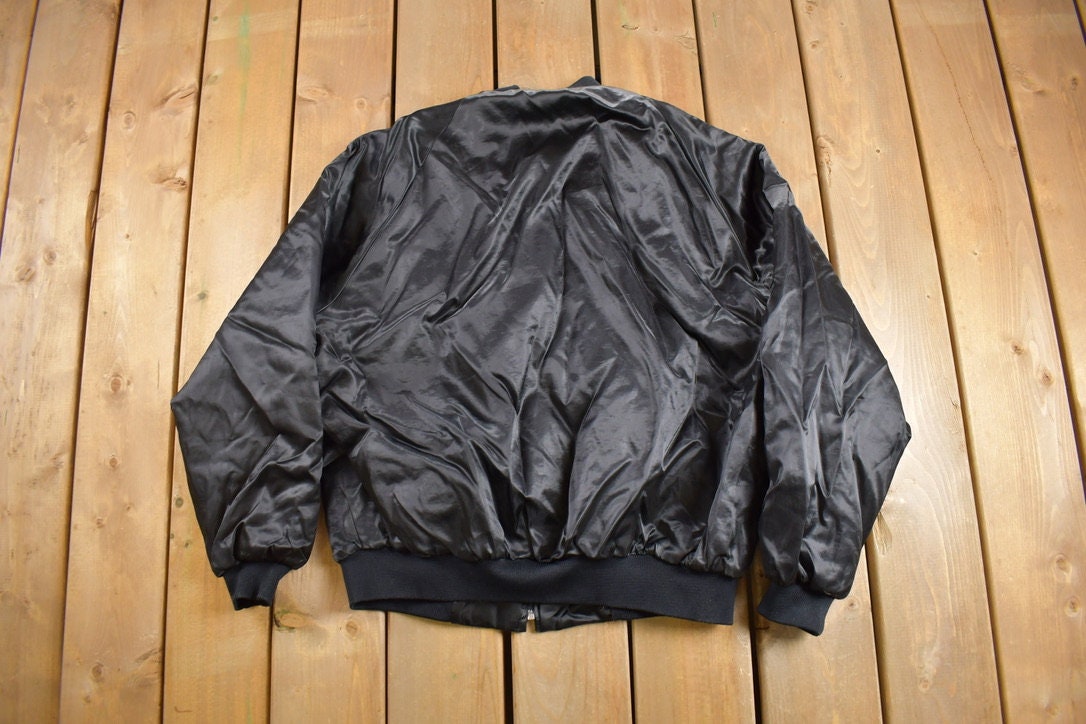 Vintage 1980s Pla-Jac by Dunbrooke Satin Bomber Jacket / Black / Hoffman / Snap Button / Streetwear / Souvenir Jacket / Made In USA