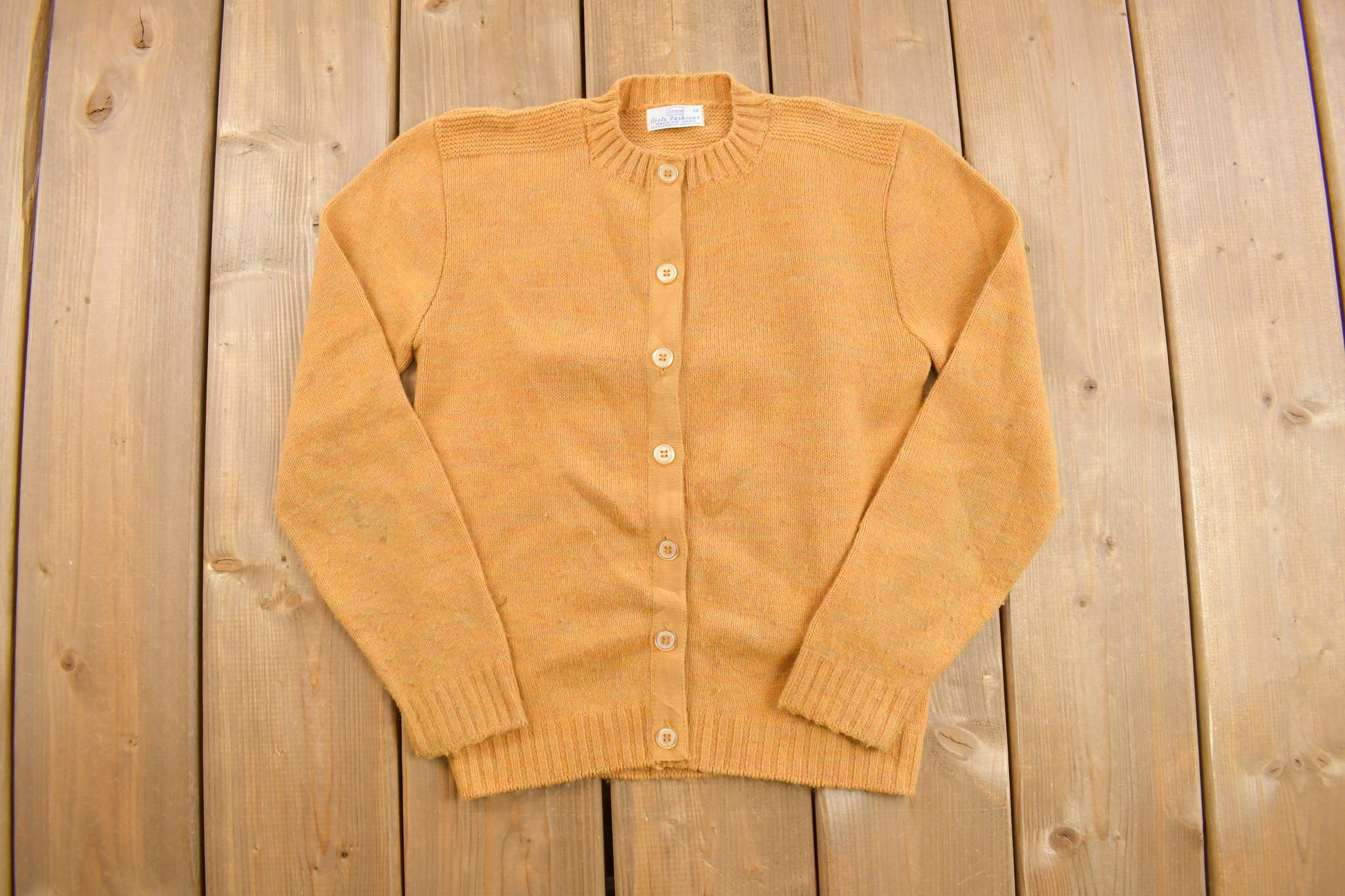 Vintage 1960s Sears Knit Cardigan Sweater  Made In USA  Vintage Cable Knit  Abstract Knit Crewneck