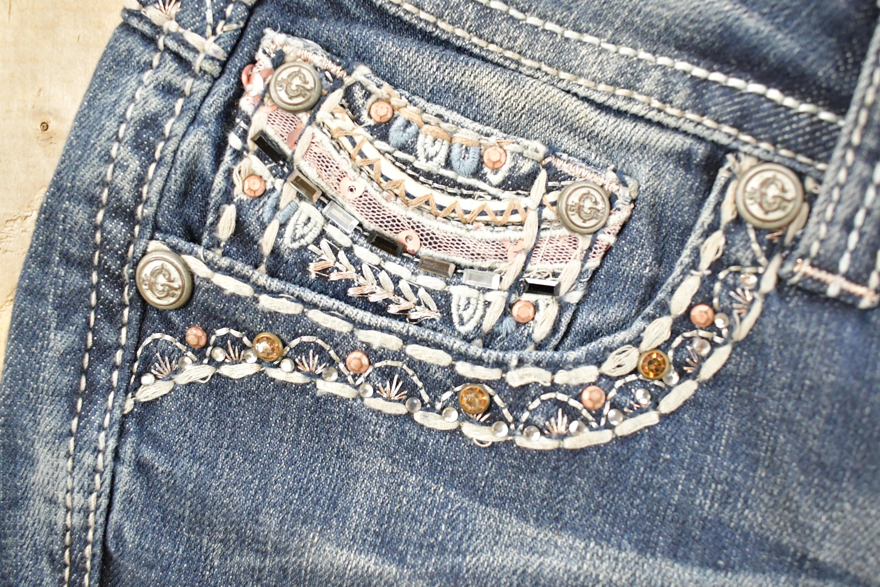 Vintage Deadstock Y2K Grace LA Bedazzled Low Rise Jeans Women's Size 27x31