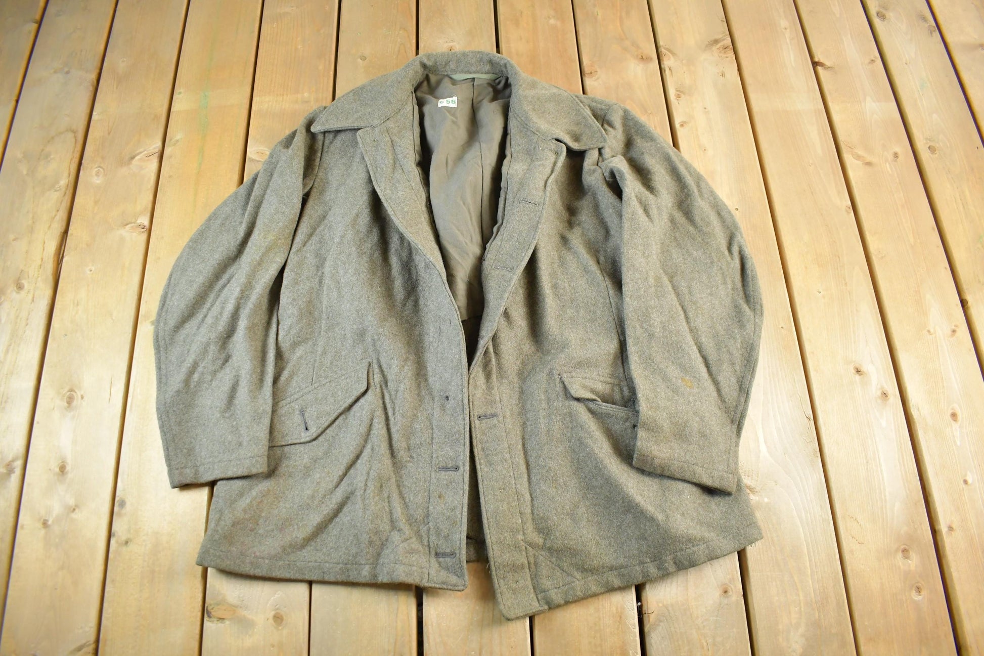 Vintage 1940s WW2 Era European Military Wool Collared Army Jacket Men's Large
