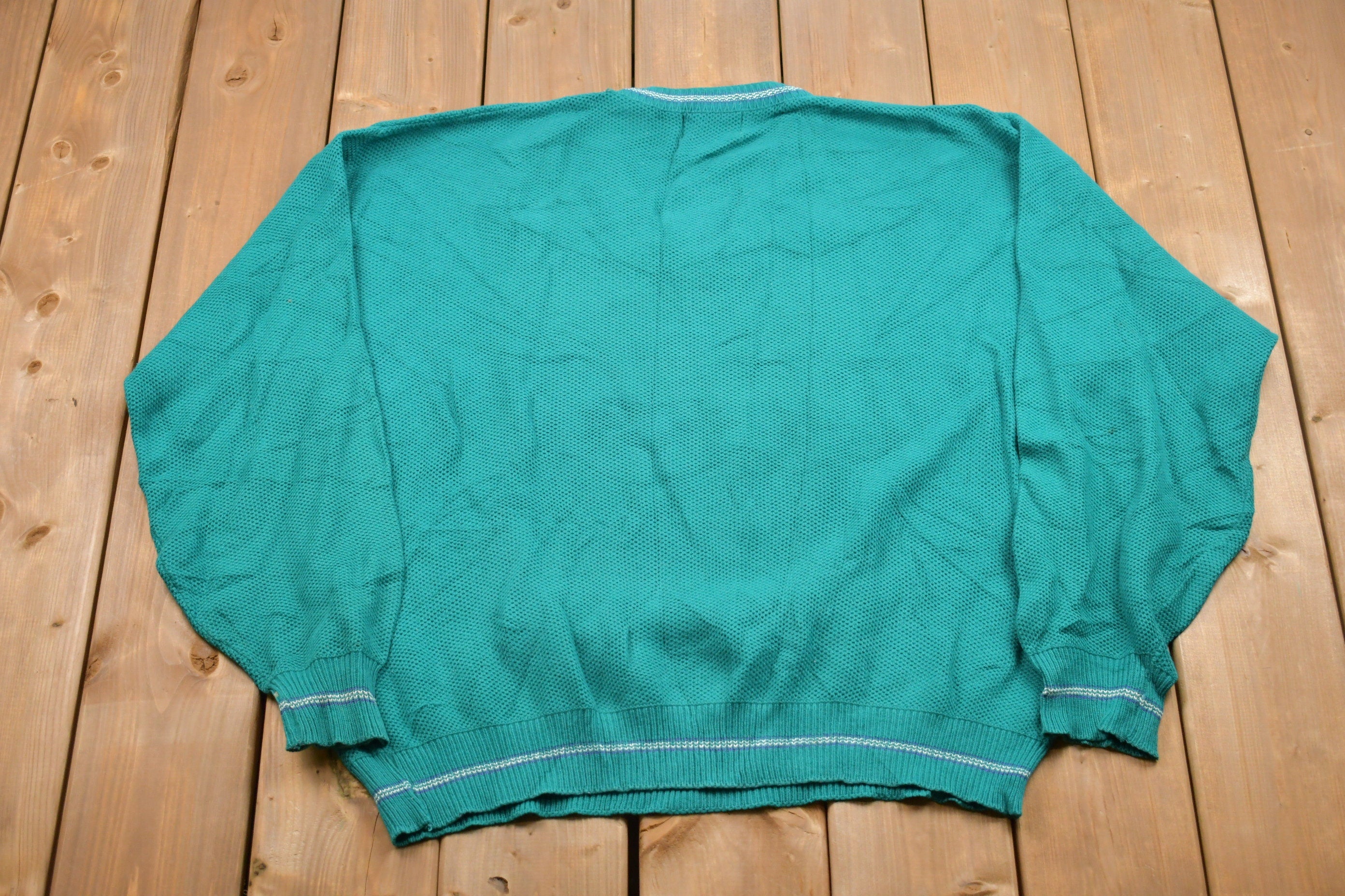 Vintage Isle of Cotton V-Neck Knitted Sweater