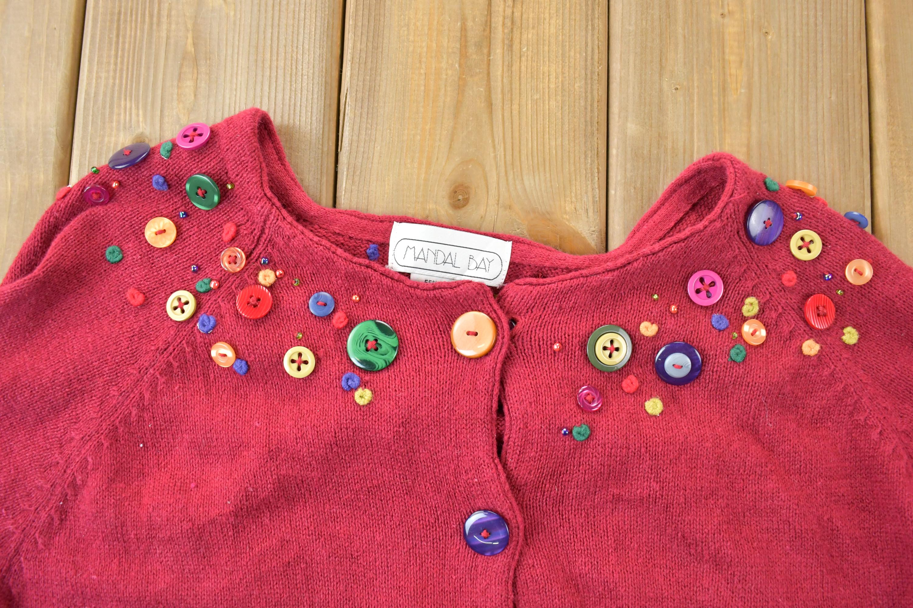 Vintage 1990s Mandal Bay Knit Button Up Christmas Sweater