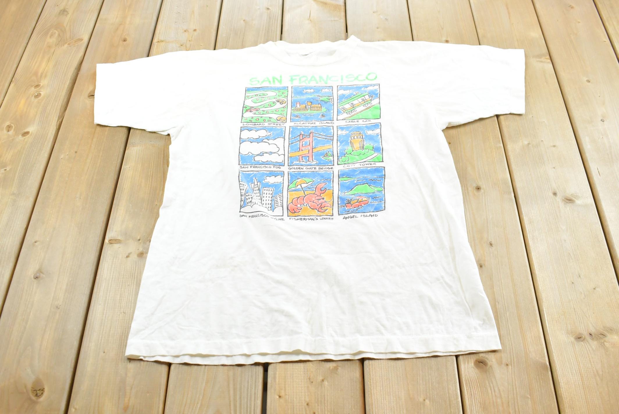 Vintage 1990 San Francisco Golden Gate Bridge Landmarks Souvenir T-Shirt Men's L