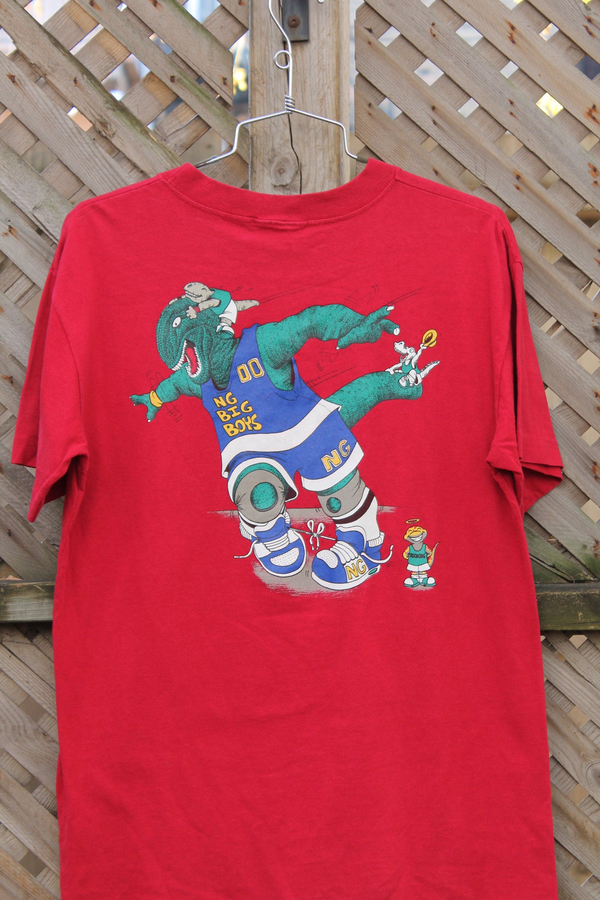 Vintage 1990s The Rookies Cartoon Dinosaur Basketball T Shirt  Double Sided  80s  90s  Streetwear Fashion