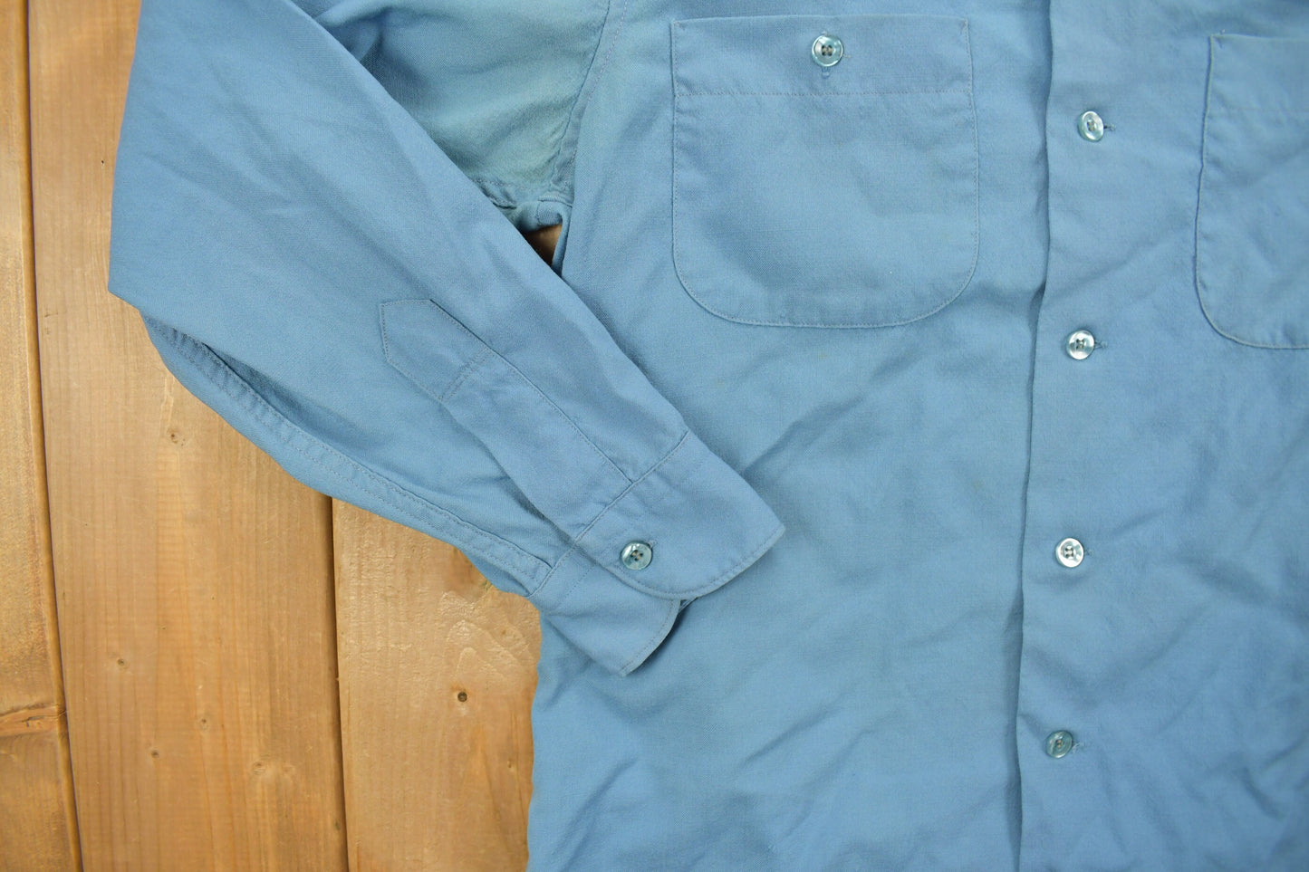 Vintage 1970s Pendleton Blue Button Up Shirt / 100% Virgin Wool / Casual Wear / Pocket Shirt / Made In USA / Collared Shirt