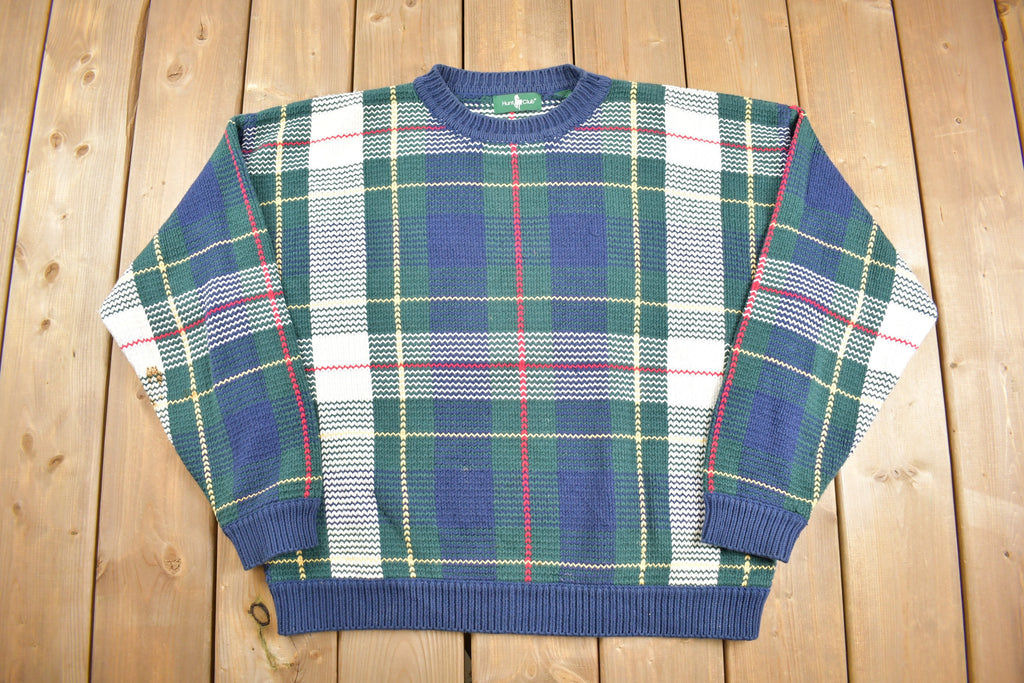 Vintage 1990s Hunt Club Plaid Knit Crewneck Sweater