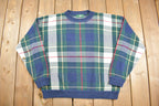 Vintage 1990s Hunt Club Plaid Knit Crewneck Sweater