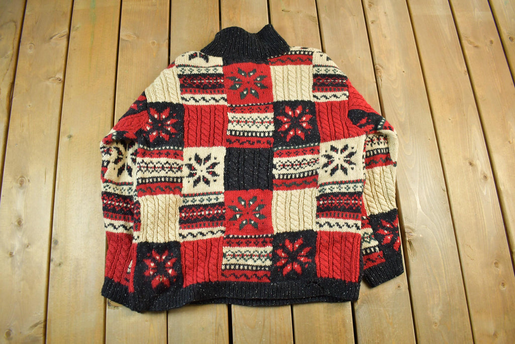 Vintage 1990s Jones New York Wool Knit Abstract Pattern Turtleneck Sweater Womens Large