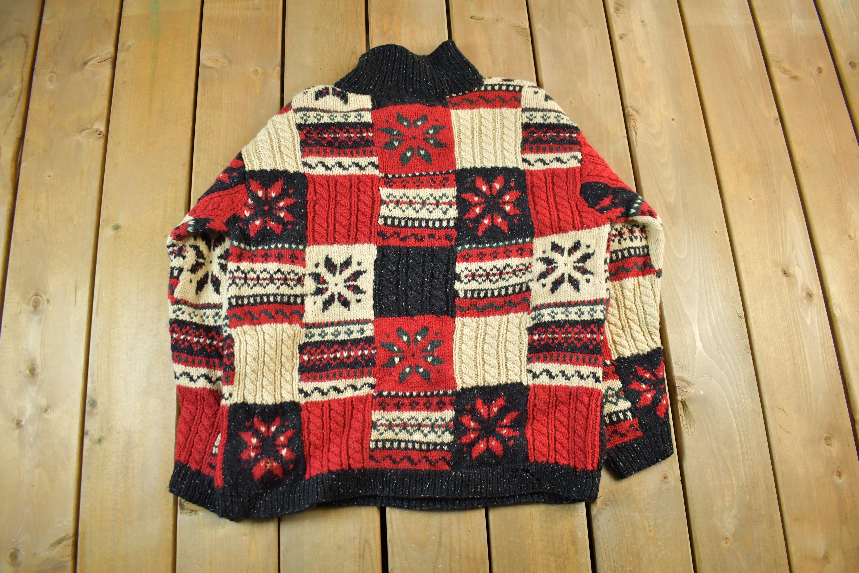 Vintage 1990s Jones New York Wool Knit Abstract Pattern Turtleneck Sweater Womens Large