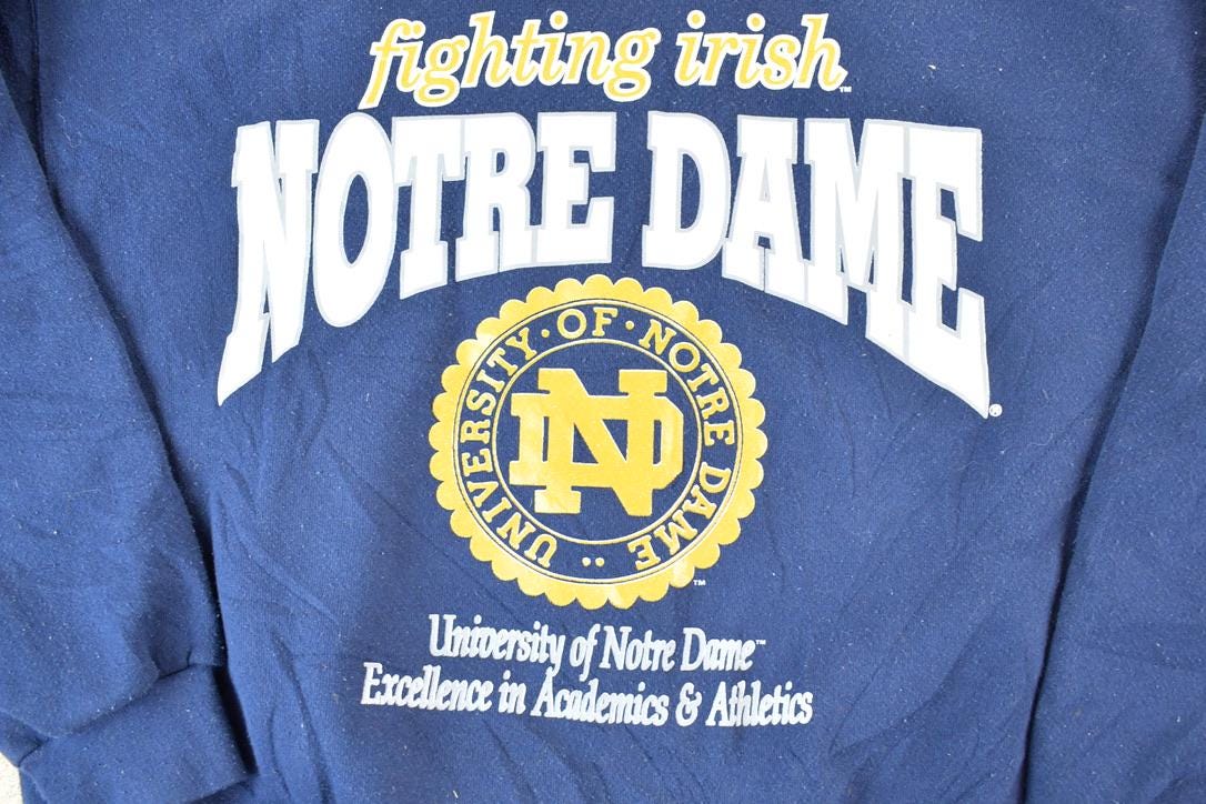 Vintage 1990s University Of Notre Dame Fighting Irish Collegiate Crewneck Made In USA