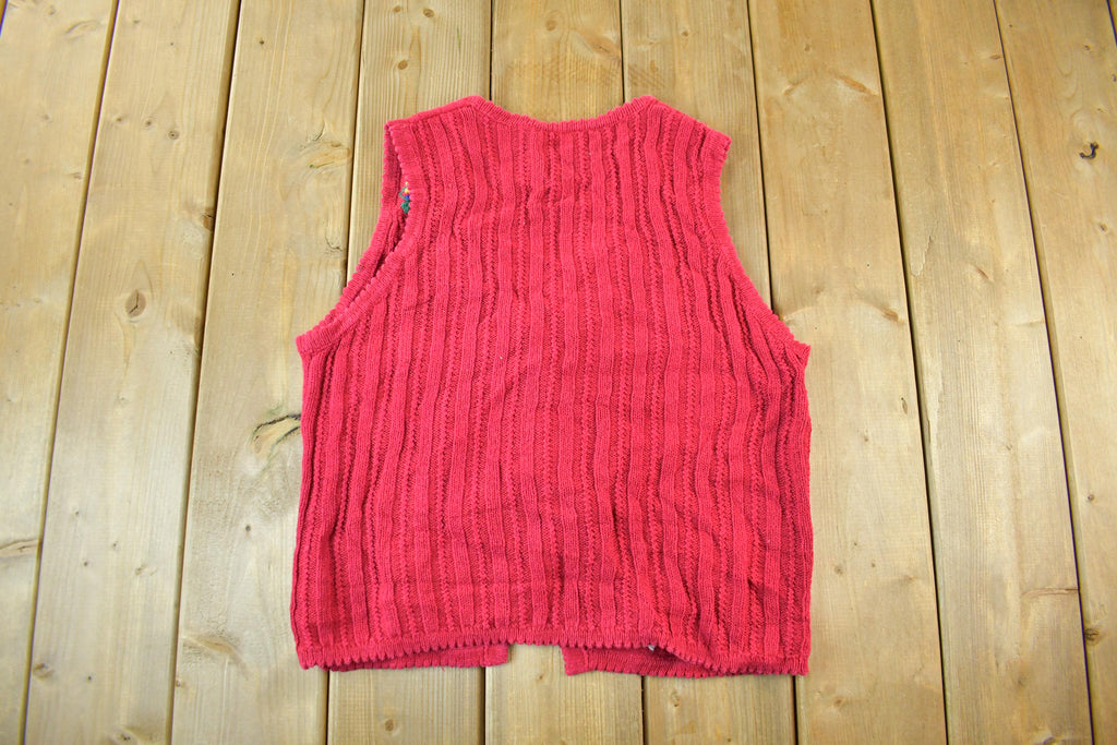 Vintage 1990s Floral Knit Cardigan Sweater Vest Women's Small