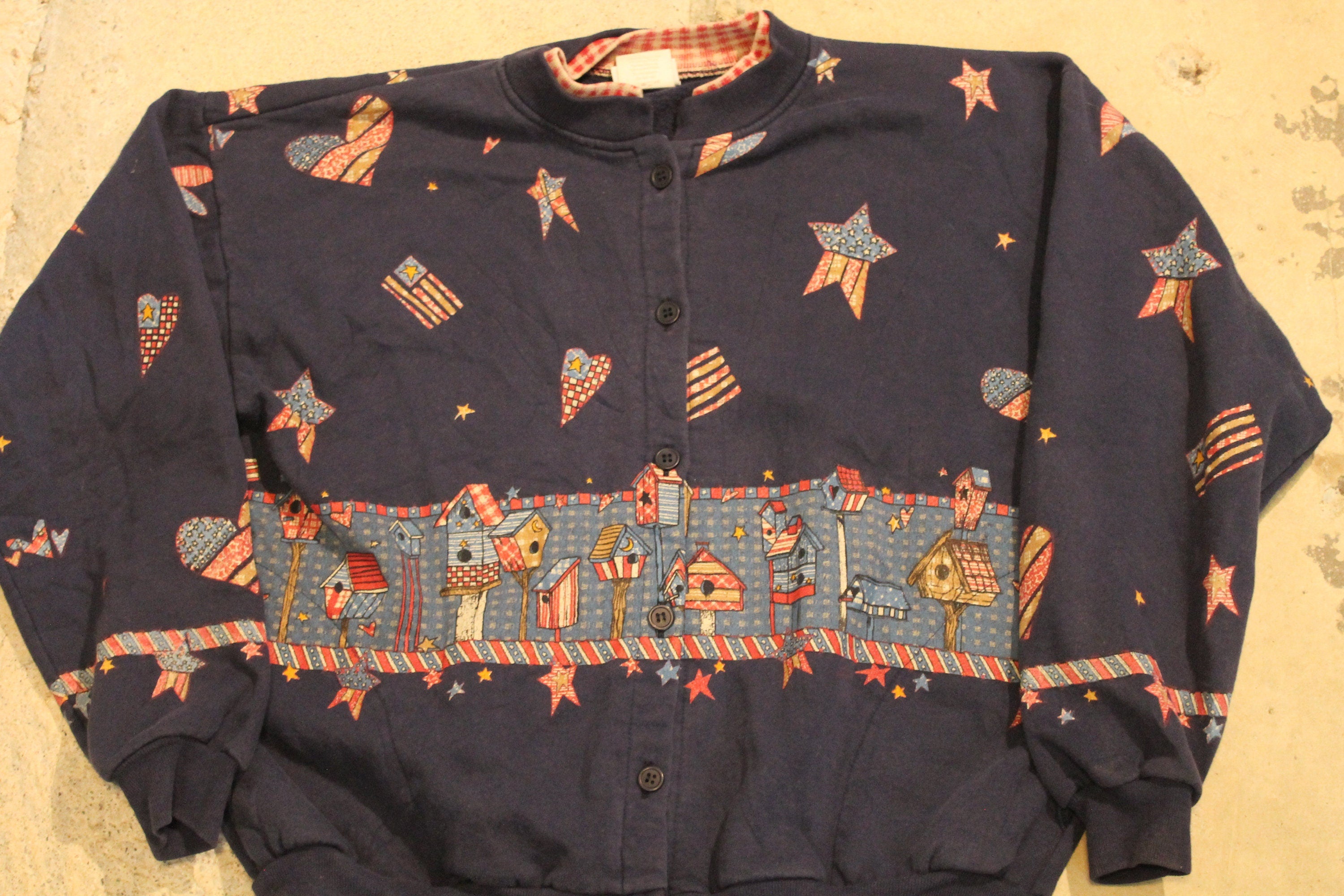 Vintage 1990s Stars And Stripes Flag Graphic Button Up Sweatshirt