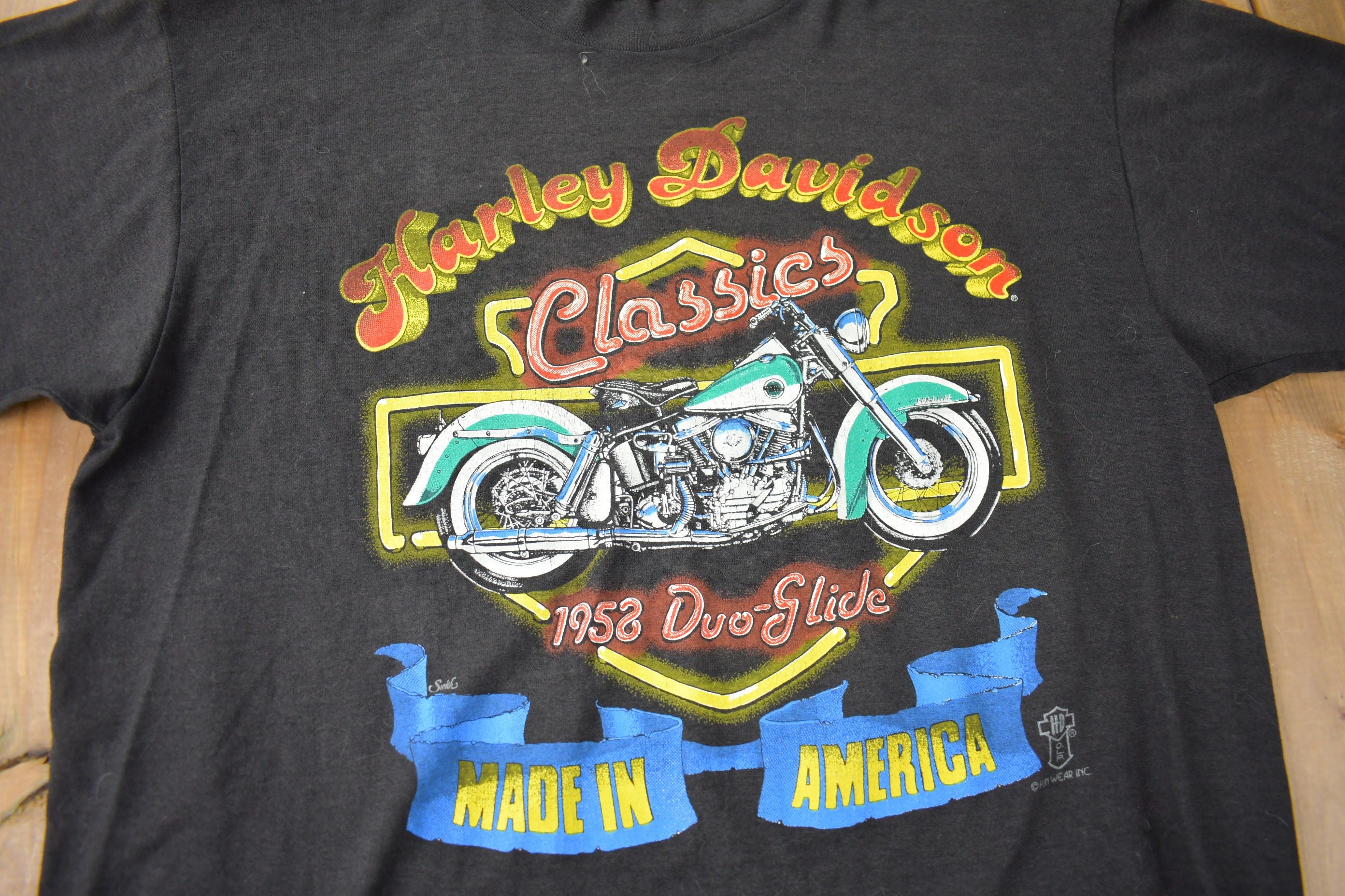 Vintage 1990s Harley Davidson Motorcycles Haleigh NC Single Stitch Graphic T-Shirt Made In USA