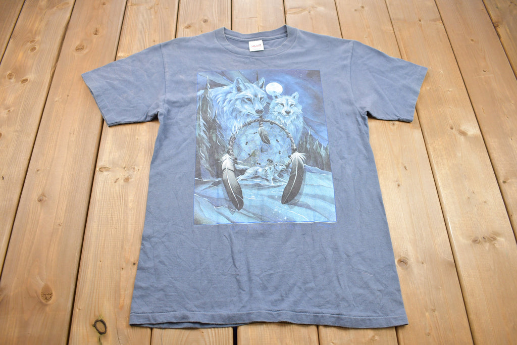 Vintage 1990s Wolf Dream Catcher Anvil Graphic T-Shirt