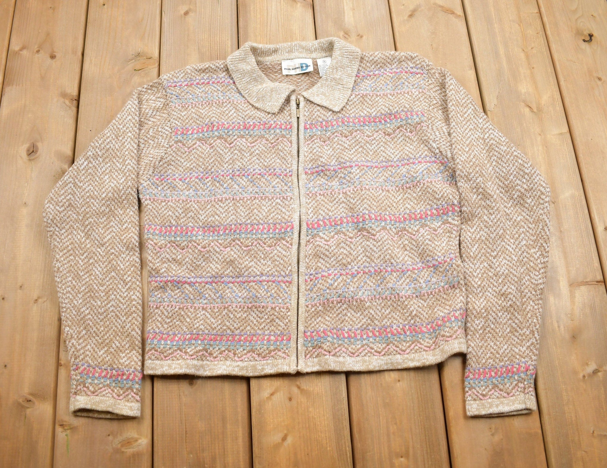 Vintage 1990s Paul Harris Design Knit Zip Up Mohair Sweater