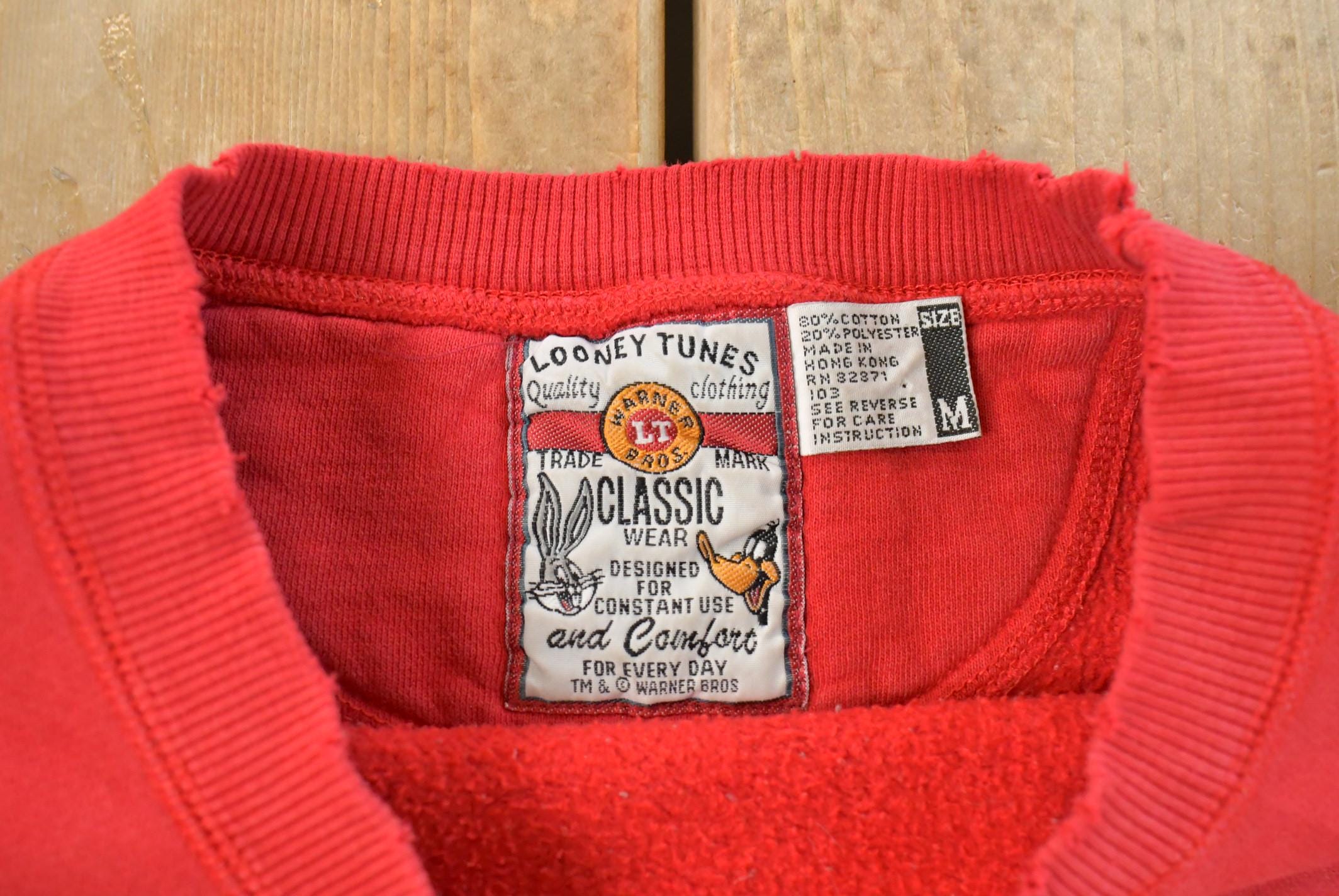Vintage 1990s Looney Tunes Crewneck Sweatshirt Men's M / Embroidered / Cartoon Promo / Warner Bros