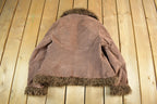 Vintage 1990s Cherry Leather Fur Trim Penny Lane Coat Women's Small