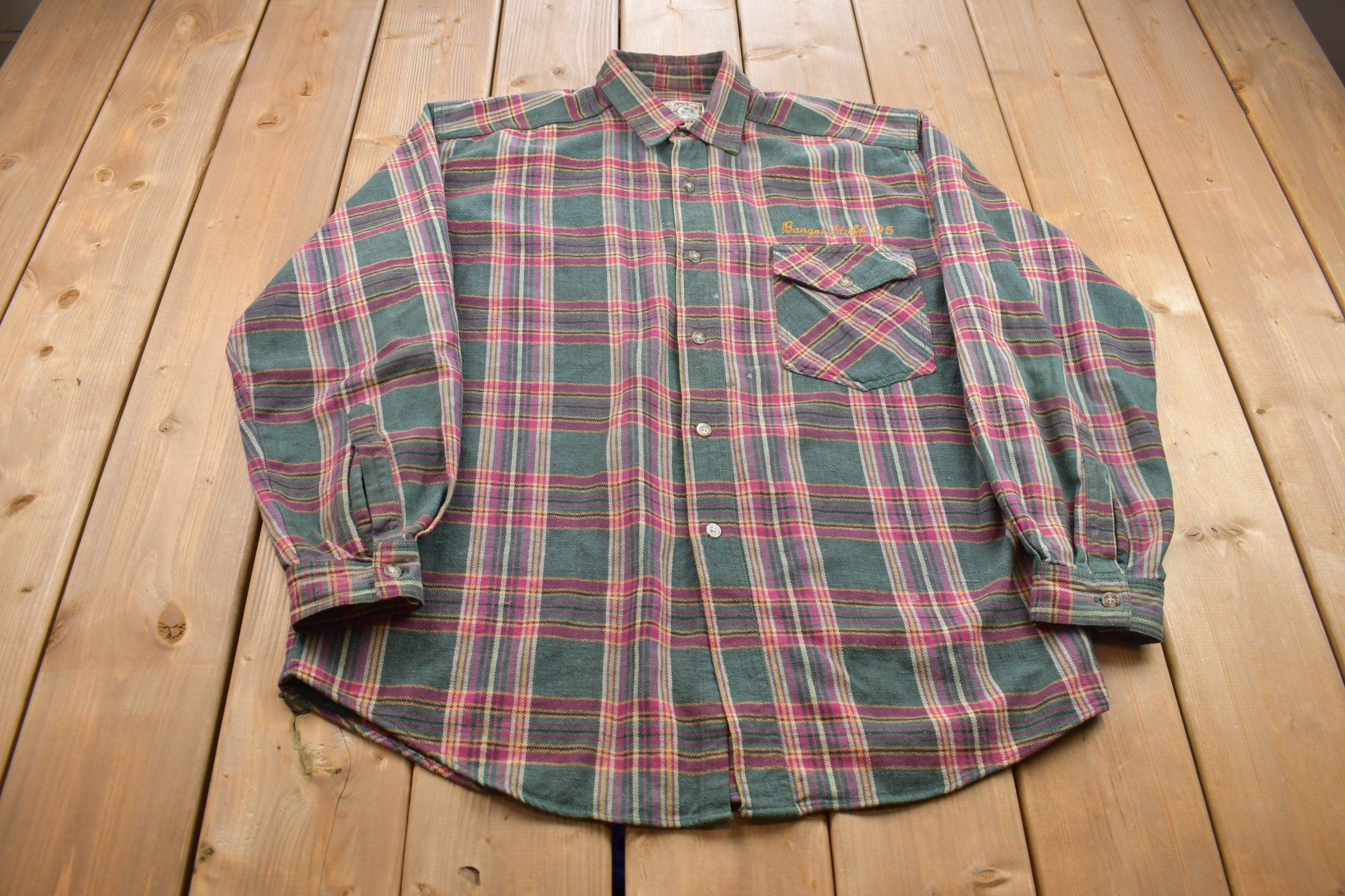 Vintage 1990s Bangor Staff 95' Plaid Button Up Shirt