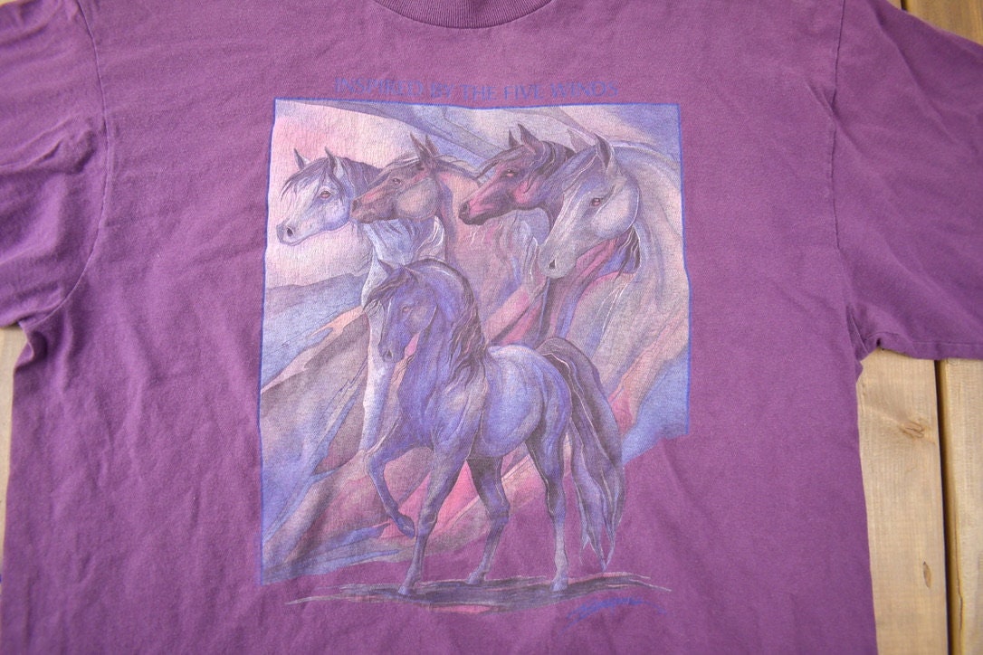 Vintage 1990s Wild Horse Theme Graphic T-Shirt Made In USA Size XL